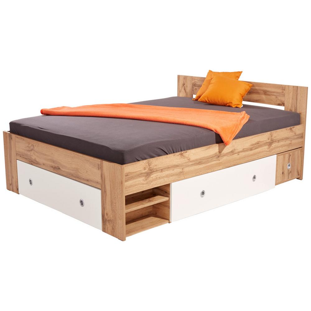 Posteľ S Úložným Priestorom Azurro, 140x200, Biela/dub