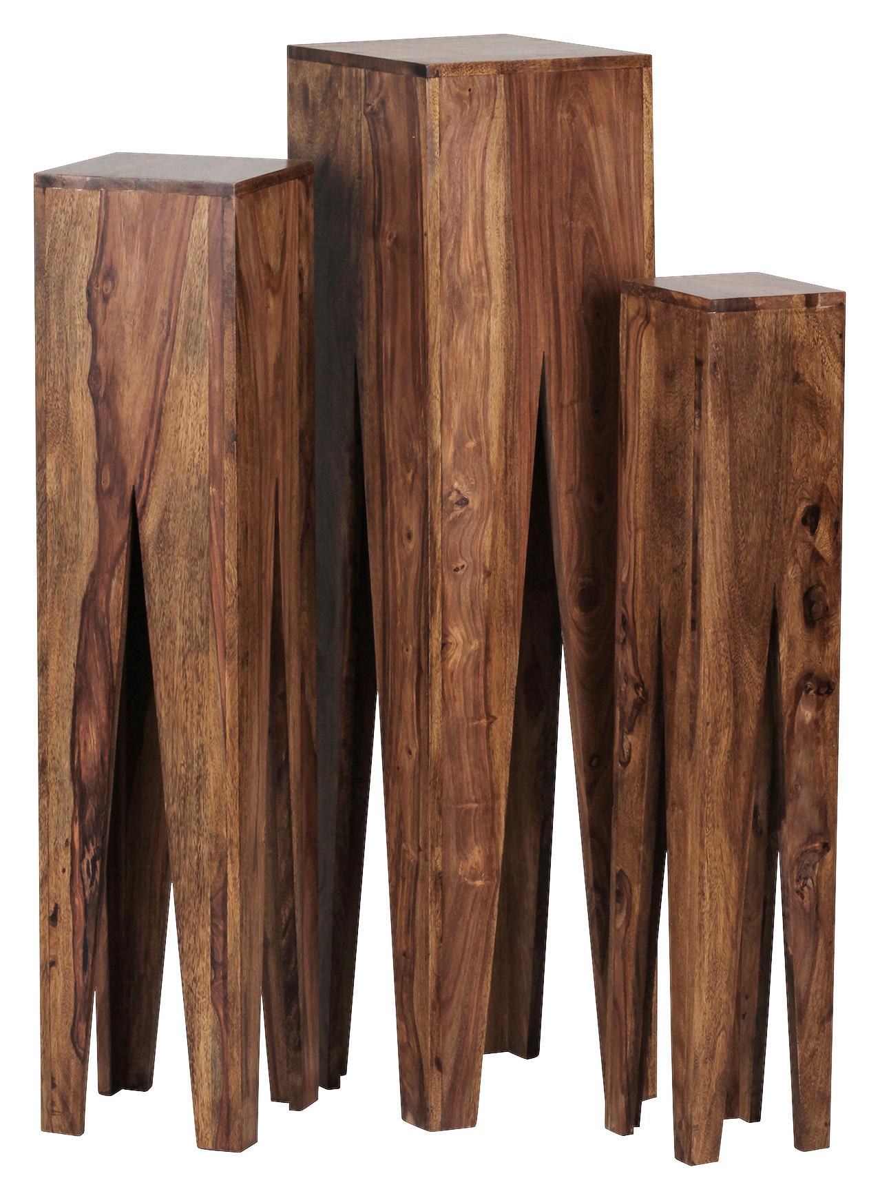 Dekosäulen 3er-Set Sheesham Massiv Kada - Sheeshamfarben, Design, Holz - MID.YOU