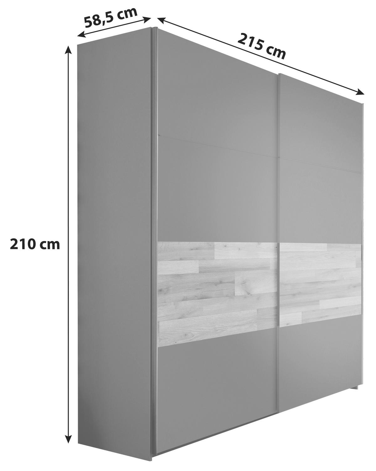 Schwebetürenschrank B: 215 Cm Medina, Graphit/eiche Dekor - Eichefarben/Graphitfarben, MODERN, Holzwerkstoff (215/210/58,5cm) - MID.YOU