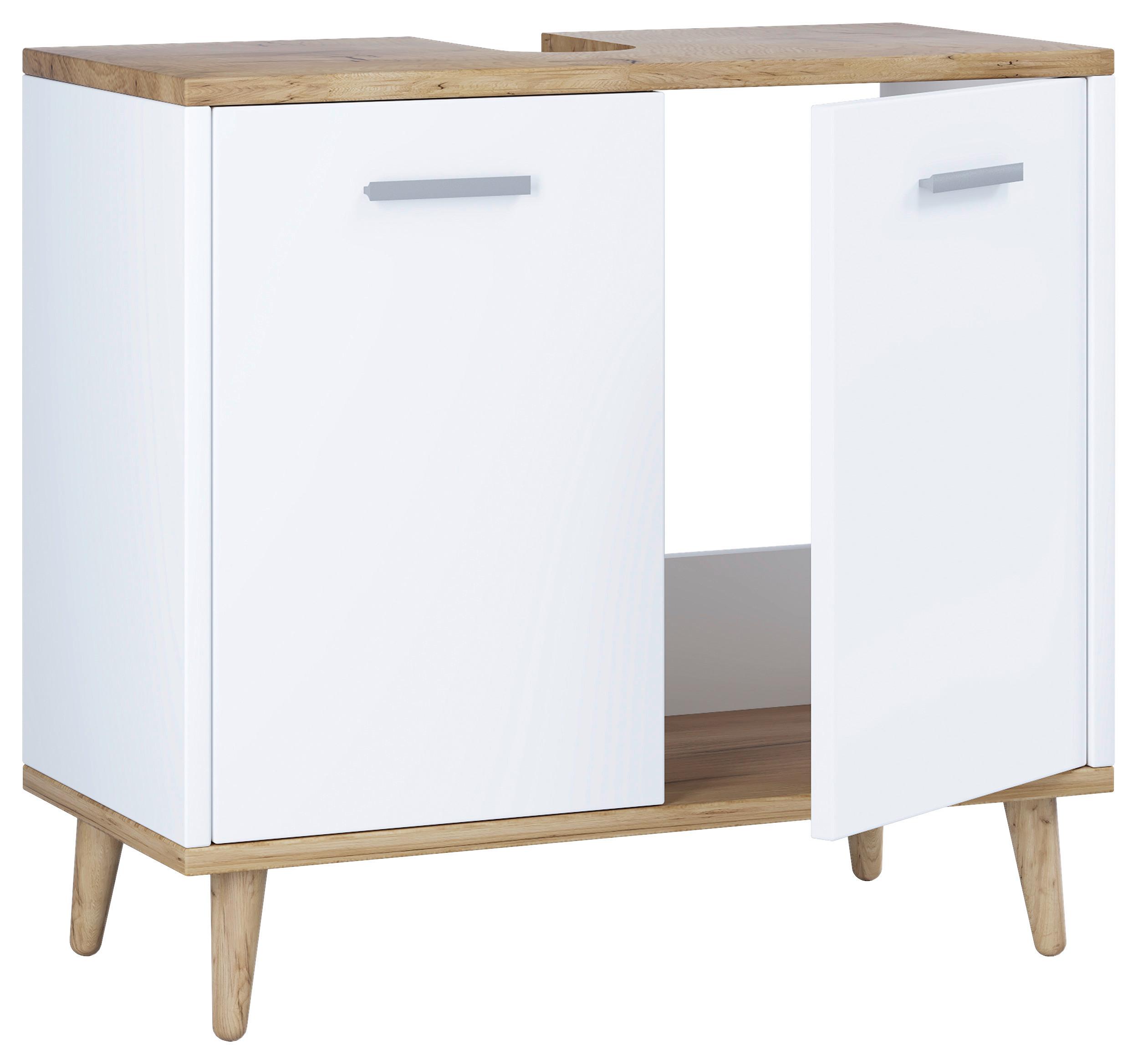 Waschbeckenunterschrank Landos B: 60 Cm Weiß/honigeiche