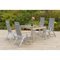 Gartentischgruppe San Remo 5 -Teilig. Grau/Natur/Silberfarben - Silberfarben/Naturfarben, KONVENTIONELL, Kunststoff/Textil - Gardenson