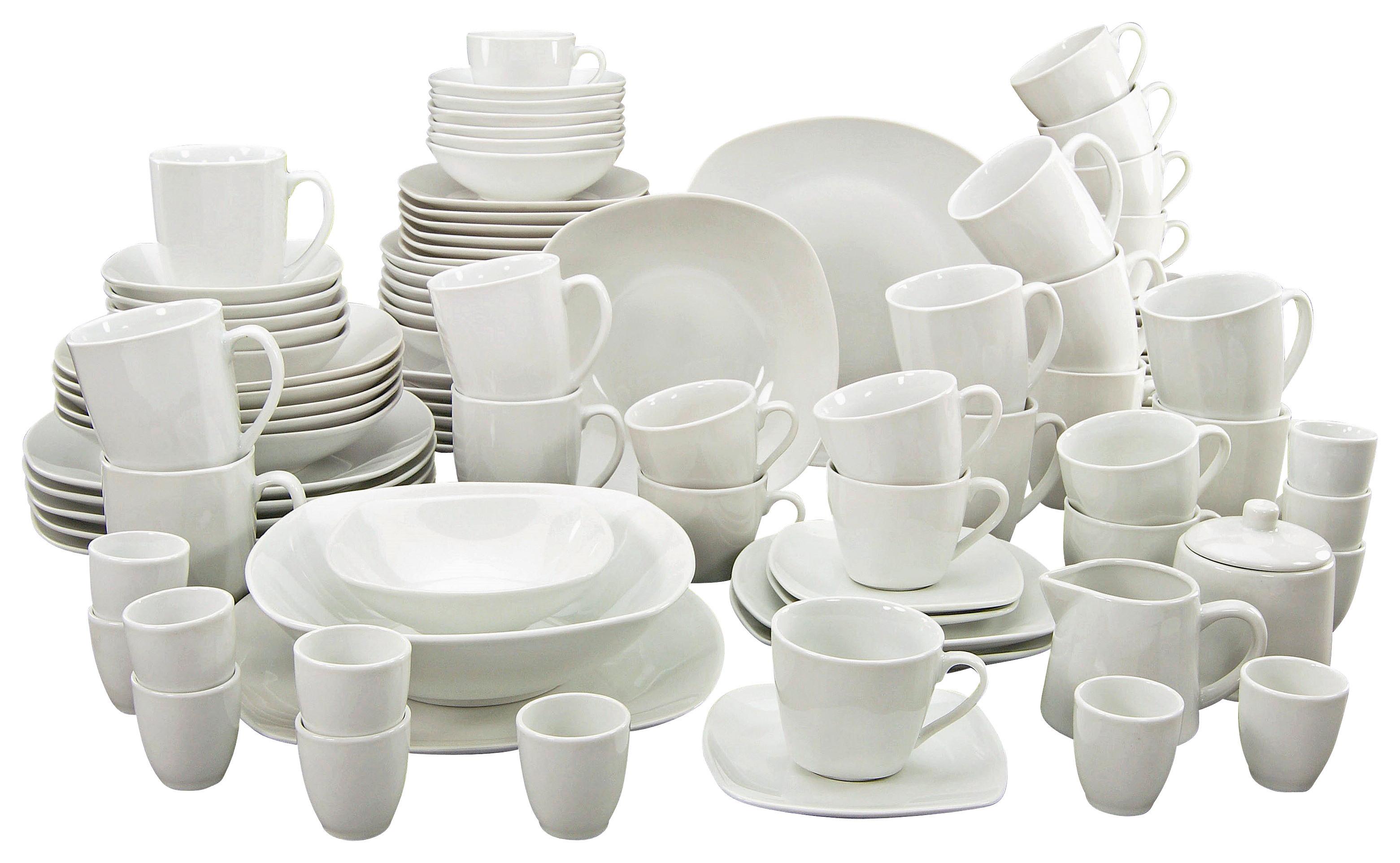 Kombiservice Keramik 12 Personen Geschirr Set Weiß - Weiß, KONVENTIONELL, Keramik - Creatable