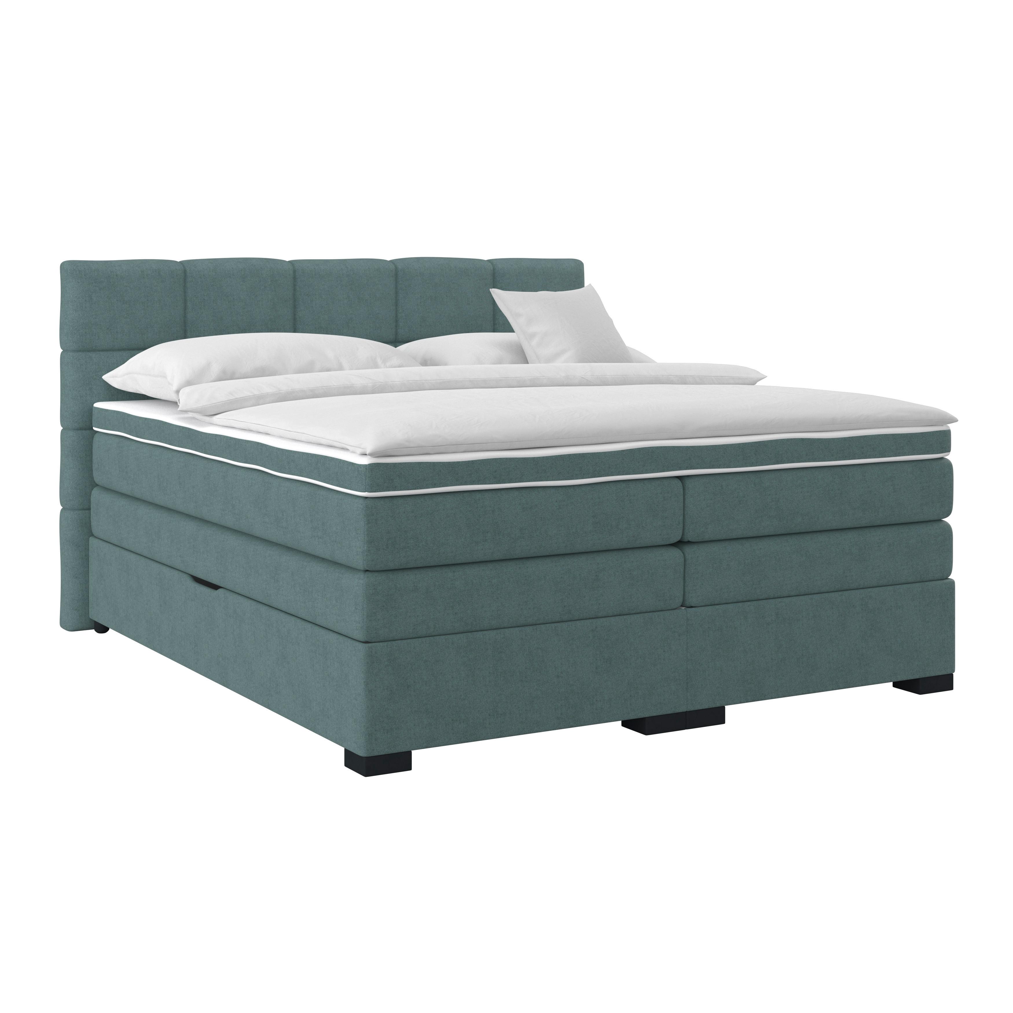 Boxspringbett mit Topper 180x200 April - Jadegrün/Schwarz, MODERN, Textil (180/200cm)