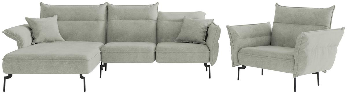 Sitzgarnitur Jakarta - Edelstahlfarben/Hellgrau, Design, Textil (185/265cm) - Livetastic