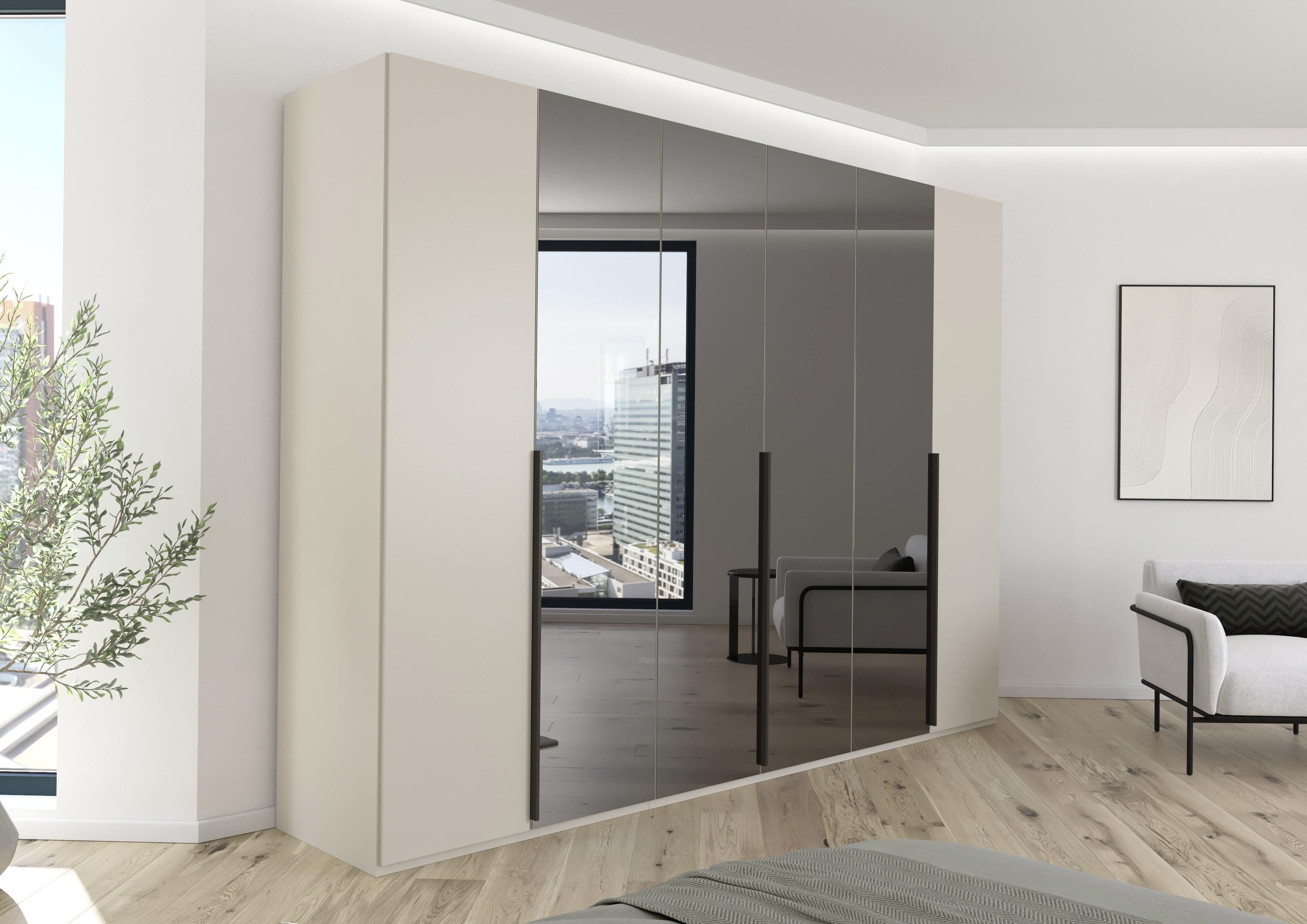 Drehtürenschrank Paola Grau Champagner B: 301 cm - Champagner/Grau, Trend, Glas/Holzwerkstoff (301/223/61cm) - Rauch Möbel