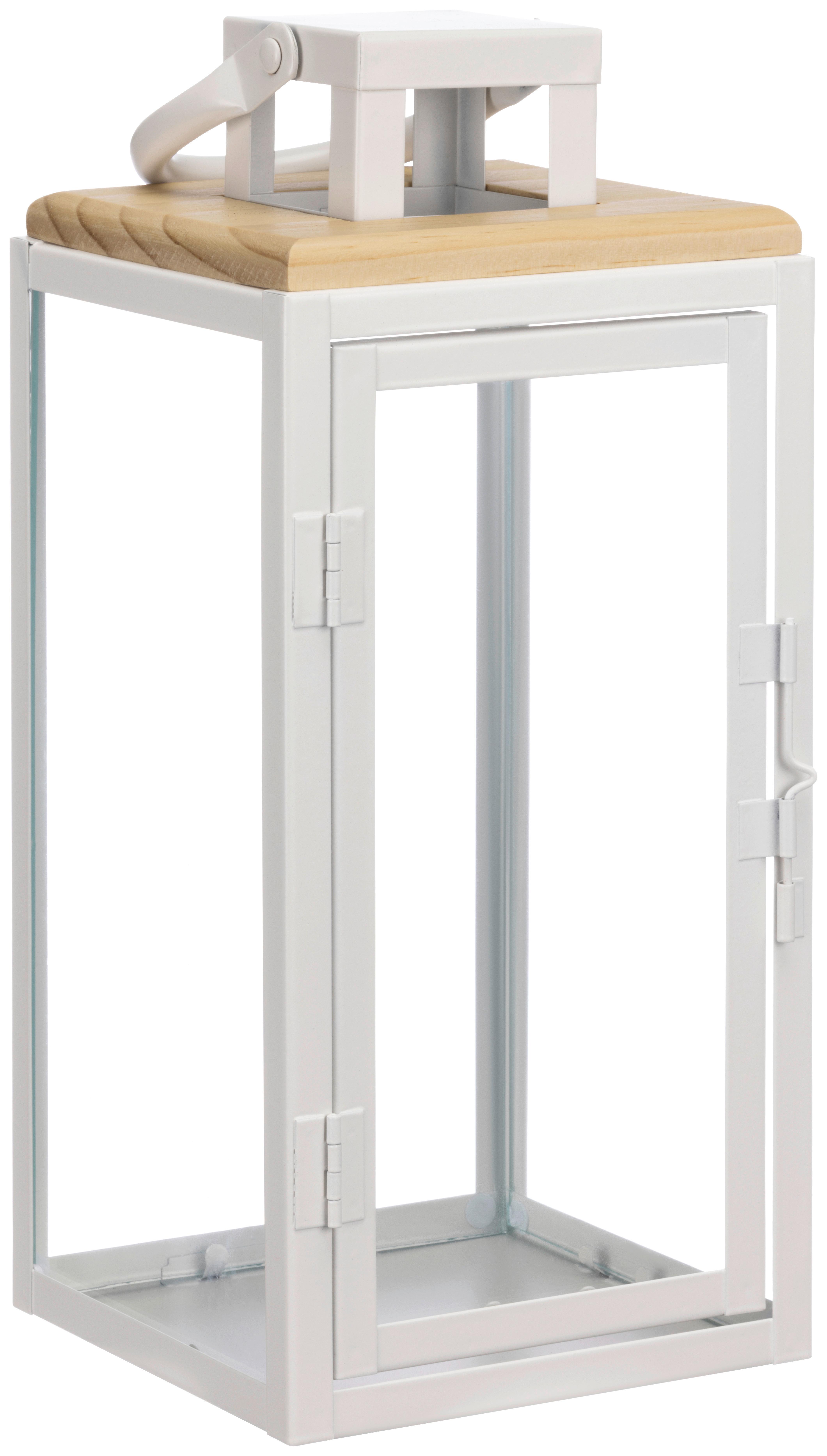 Laterne Andrew - Naturfarben/Weiß, KONVENTIONELL, Glas/Holz (16/16/39,5cm) - Luca Bessoni