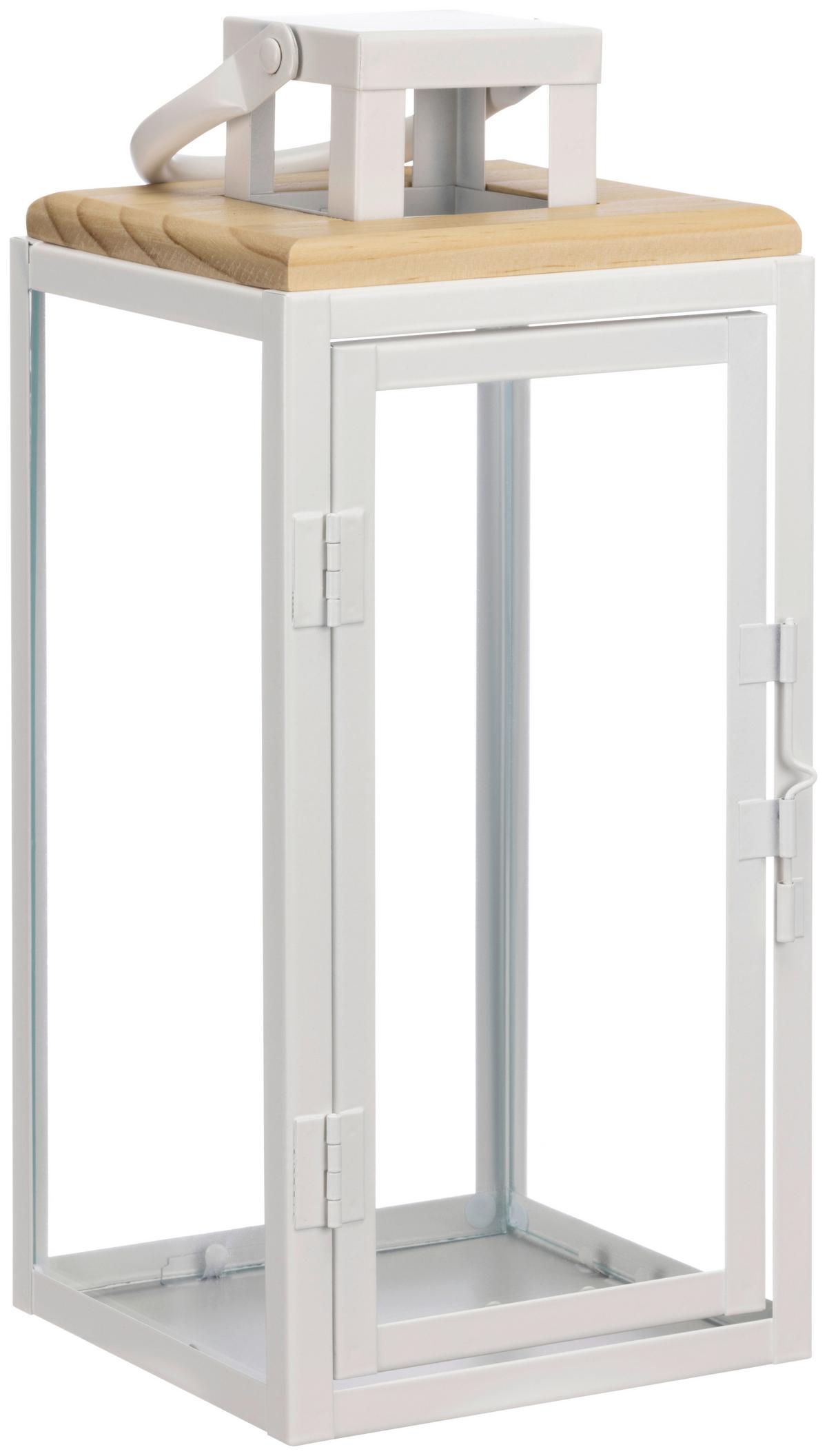 Laterne Andrew - Naturfarben/Weiß, KONVENTIONELL, Glas/Holz (16/16/39,5cm) - Luca Bessoni