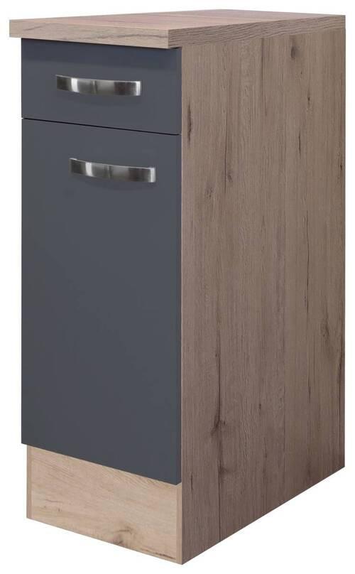 Küchenunterschrank Shadow B: 30 cm Grau/Eiche Dekor