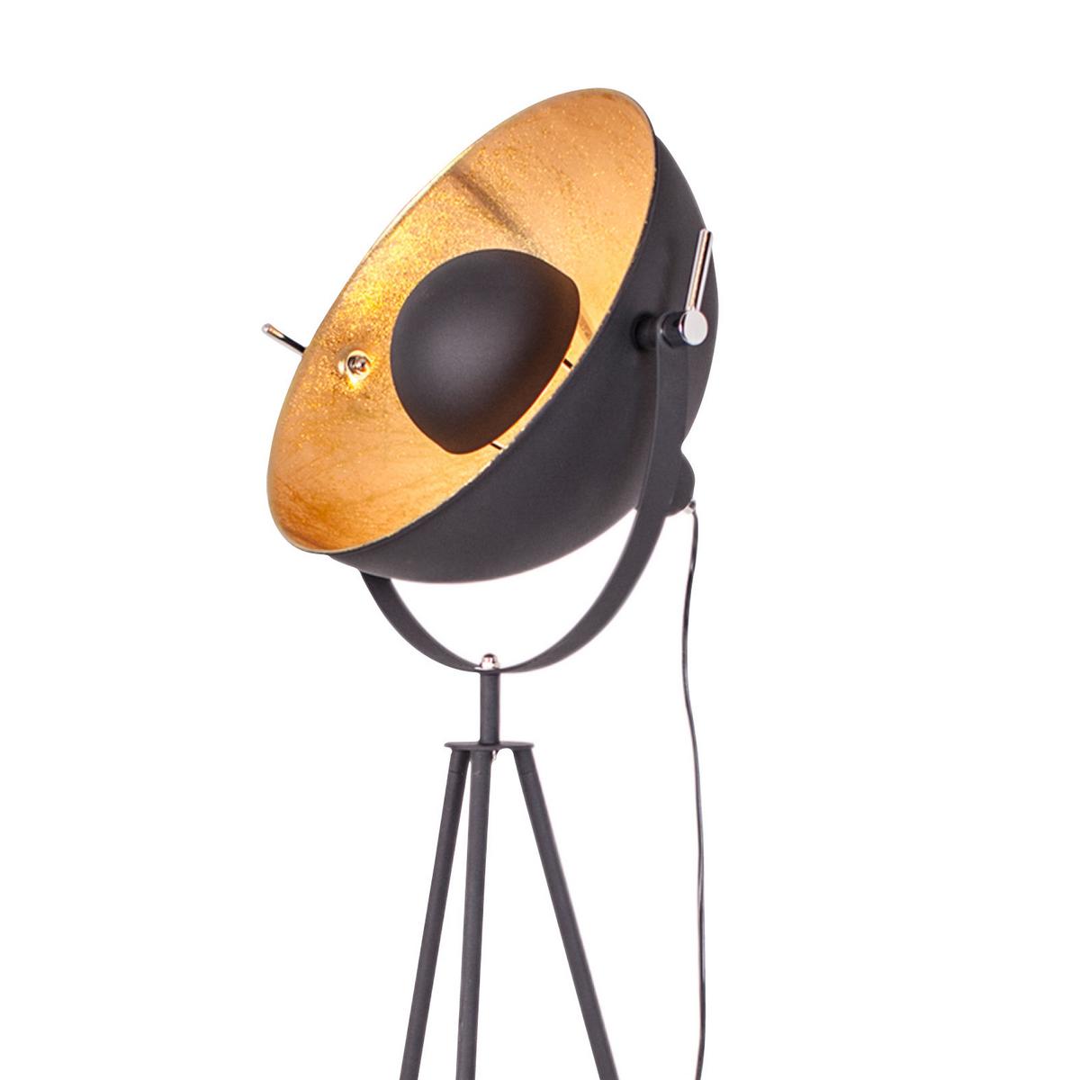 Stehlampe Captain Mini Schwarz/Goldfarben Dreibeinig - Goldfarben/Schwarz, LIFESTYLE, Metall (38,5/145cm) - By Rydéns