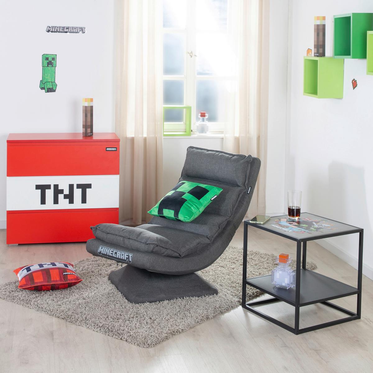 Polstersessel Klappbar Minecraft Stoffbezug Grau - Grau, MODERN, Textil/Metall (59/83/59cm) - Minecraft