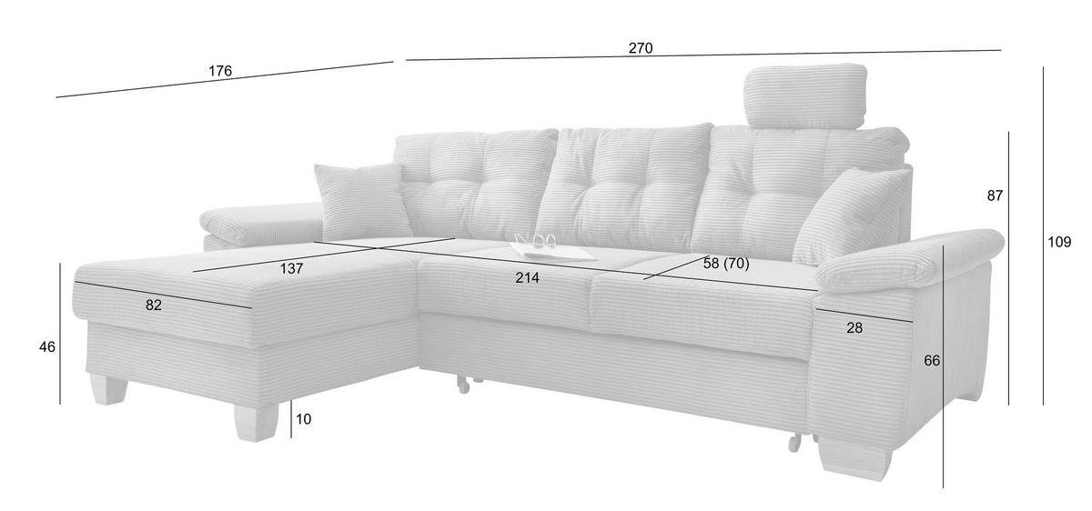 Ecksofa Brizzini Hellblau S: 176x270 Cm - Naturfarben/Hellblau, MODERN, Textil (176/270cm) - Livetastic