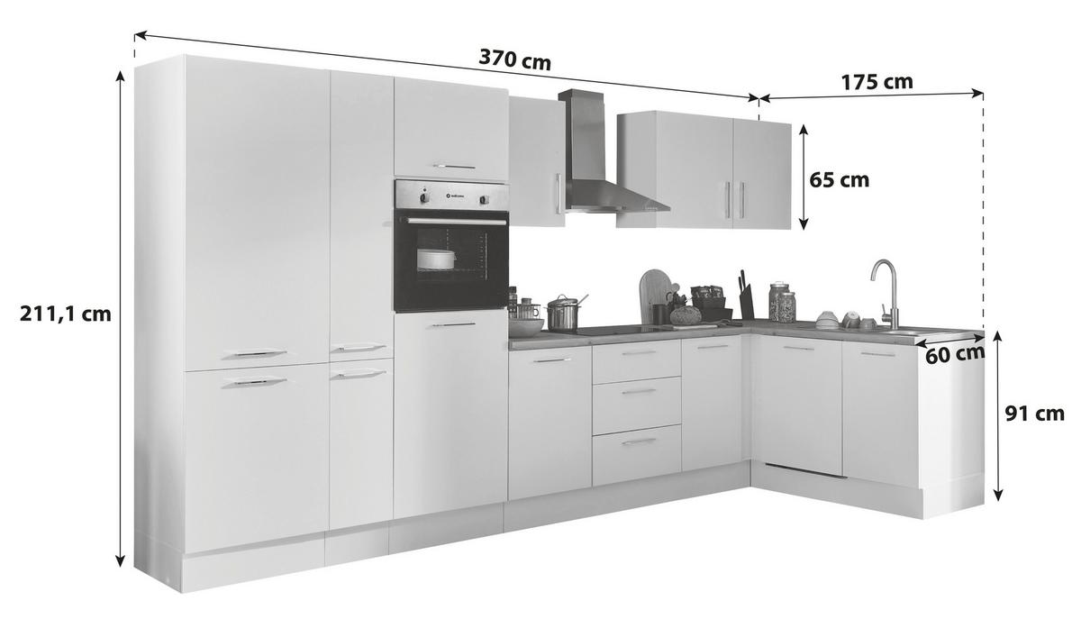 Eckküche Turin Schwarz/eiche Dekor 370x175 Cm - Schwarz/Eiche Artisan, Basics, Holzwerkstoff (370/175cm) - MID.YOU