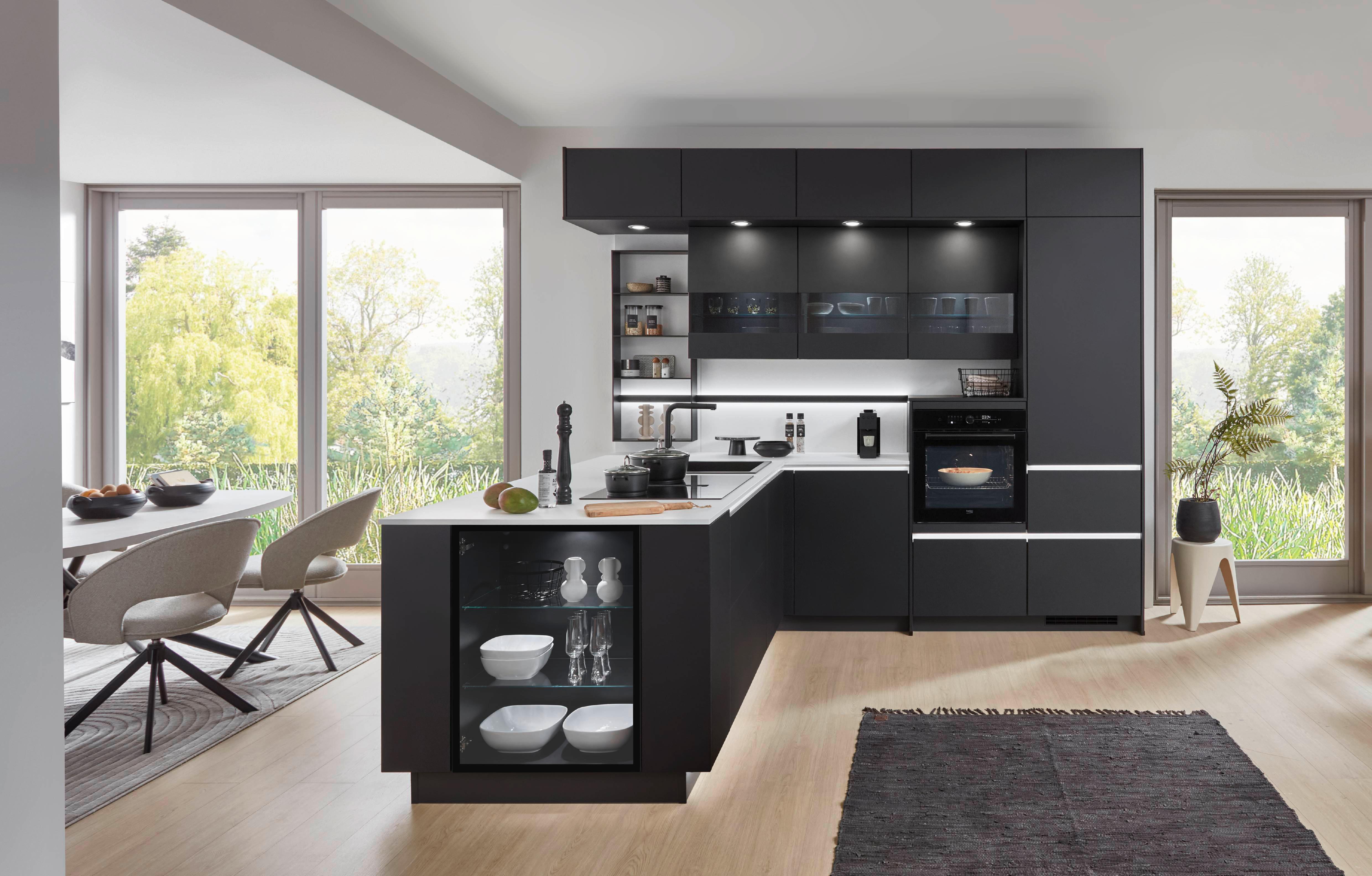 Eckküche Eastbourne - Schieferfarben/Graphitfarben, MODERN, Holzwerkstoff (303,2/264,5cm) - Vertico