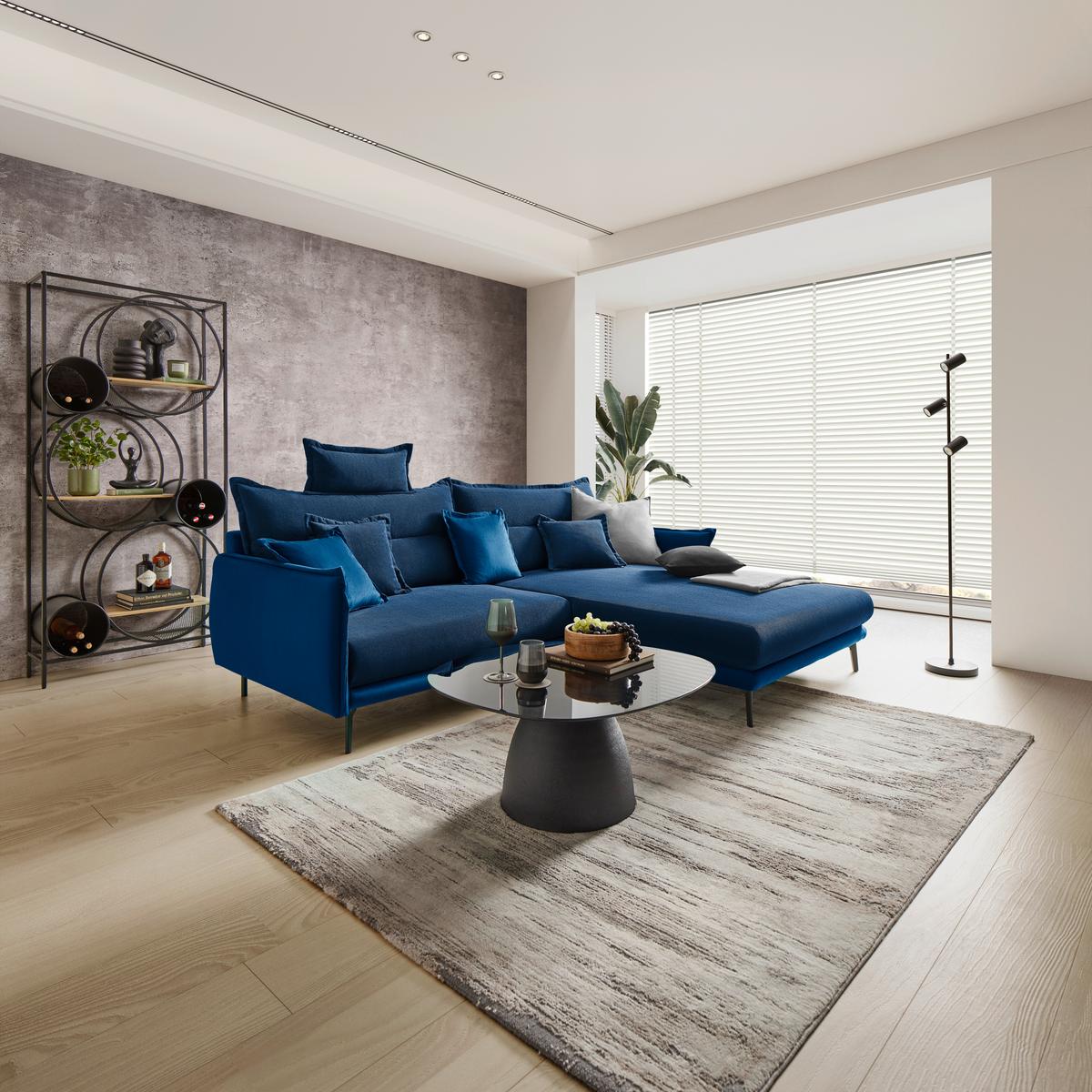 Rohová sedačka NUOVO, oboustranná, tmavě modrá - černá/tmavě modrá, Moderní, kov/textil (245/190cm) - Mömax