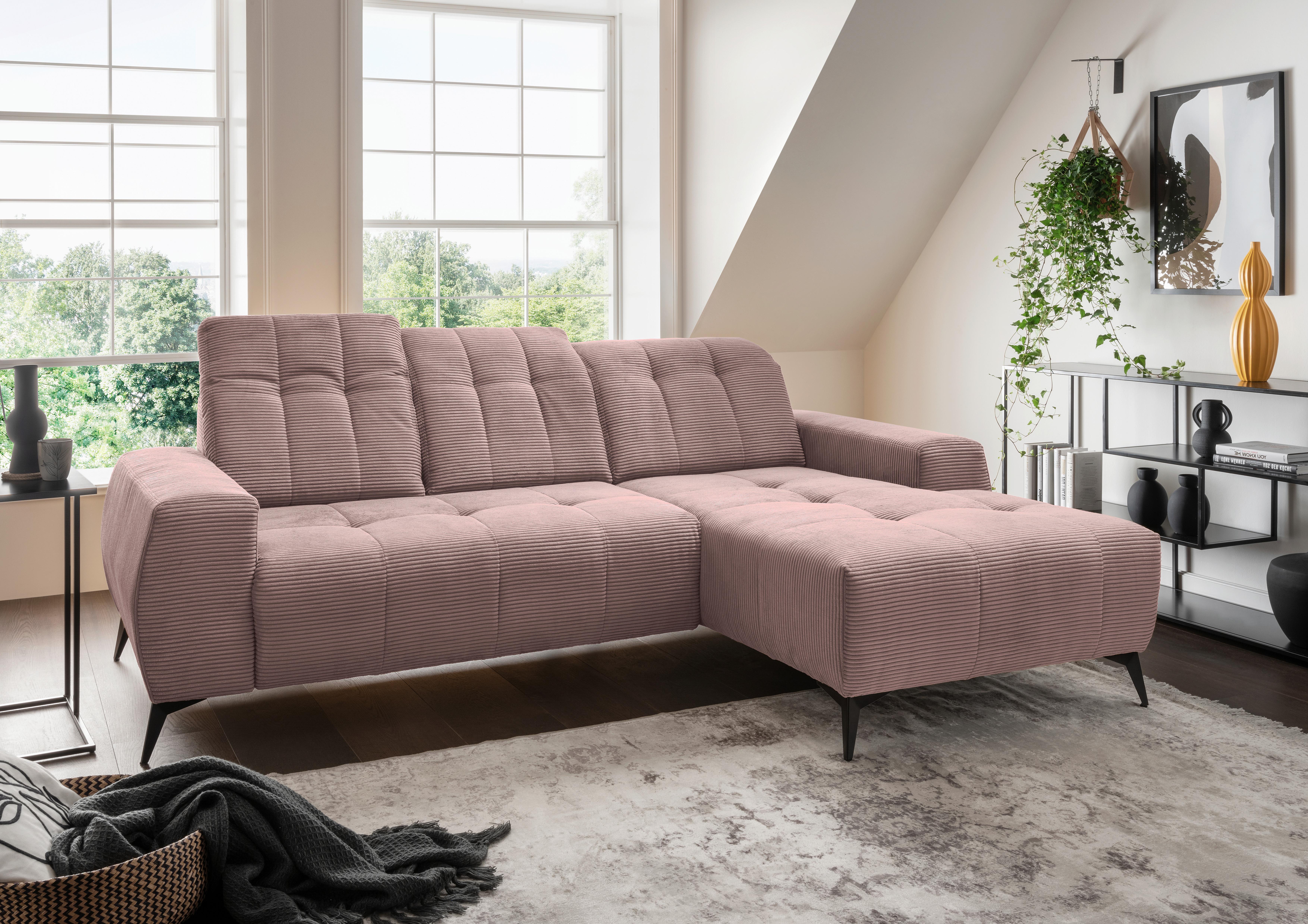 Ecksofa mit USB Anschluss Sano, Rosa, S: 258x180 cm - Schwarz/Rosa, MODERN, Textil (258/180cm) - Livetastic