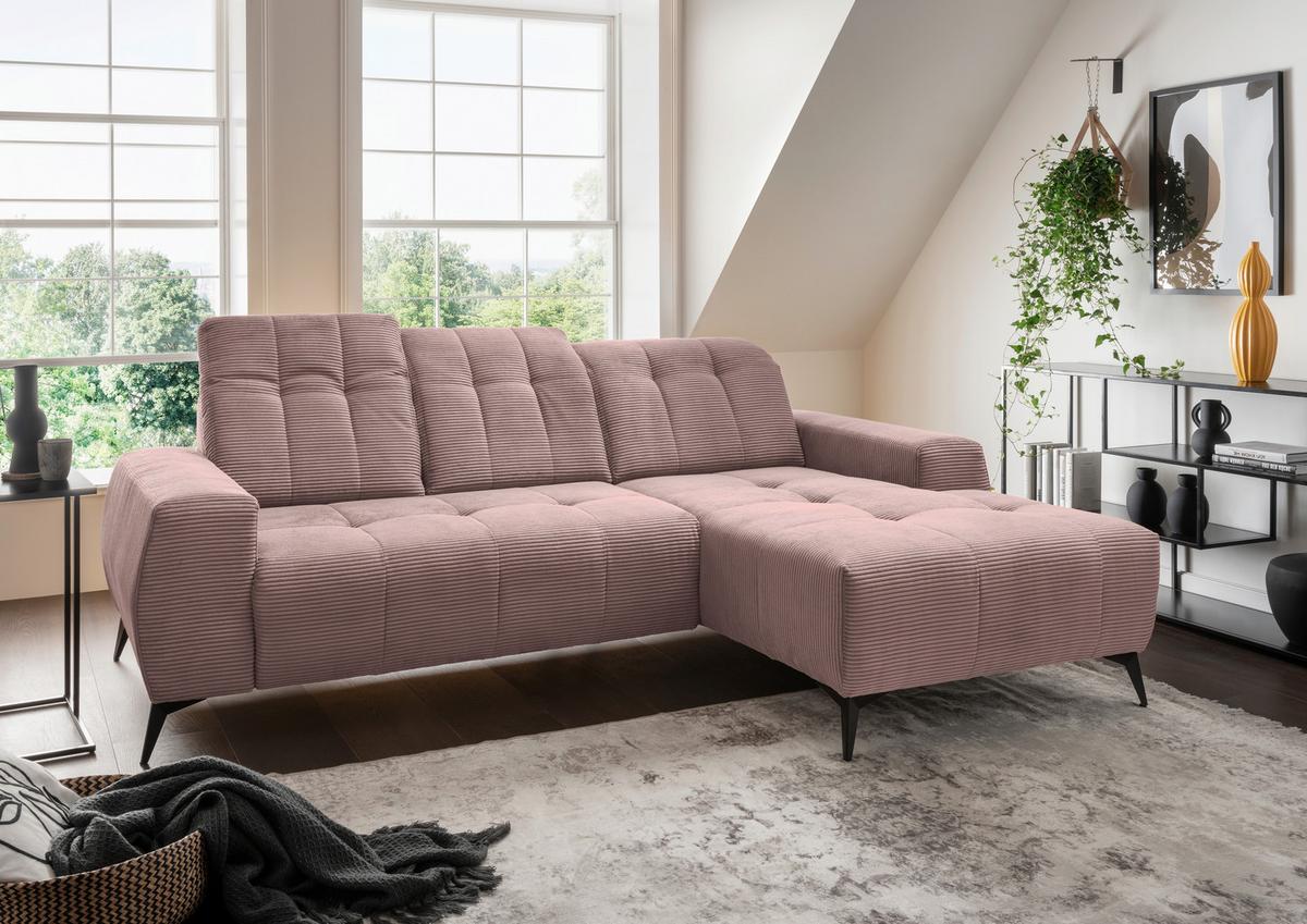 Ecksofa mit USB Anschluss Sano, Rosa, S: 258x180 cm - Schwarz/Rosa, MODERN, Textil (258/180cm) - Livetastic