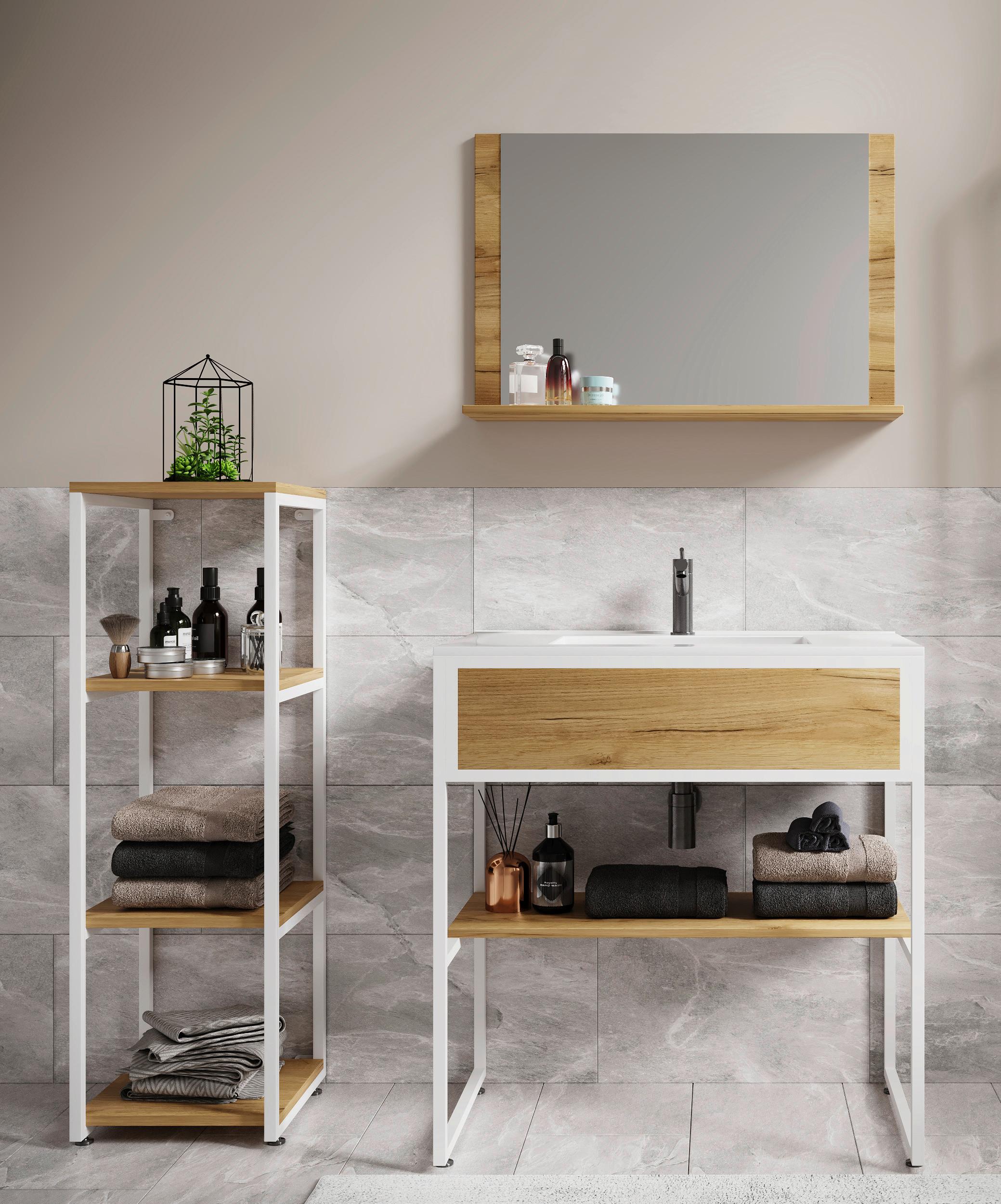Badezimmer 4--Teilig. Waschplatz "bitila 80" - Honigeiche/Schwarz, MODERN, Glas/Keramik (115cm) - MID.YOU