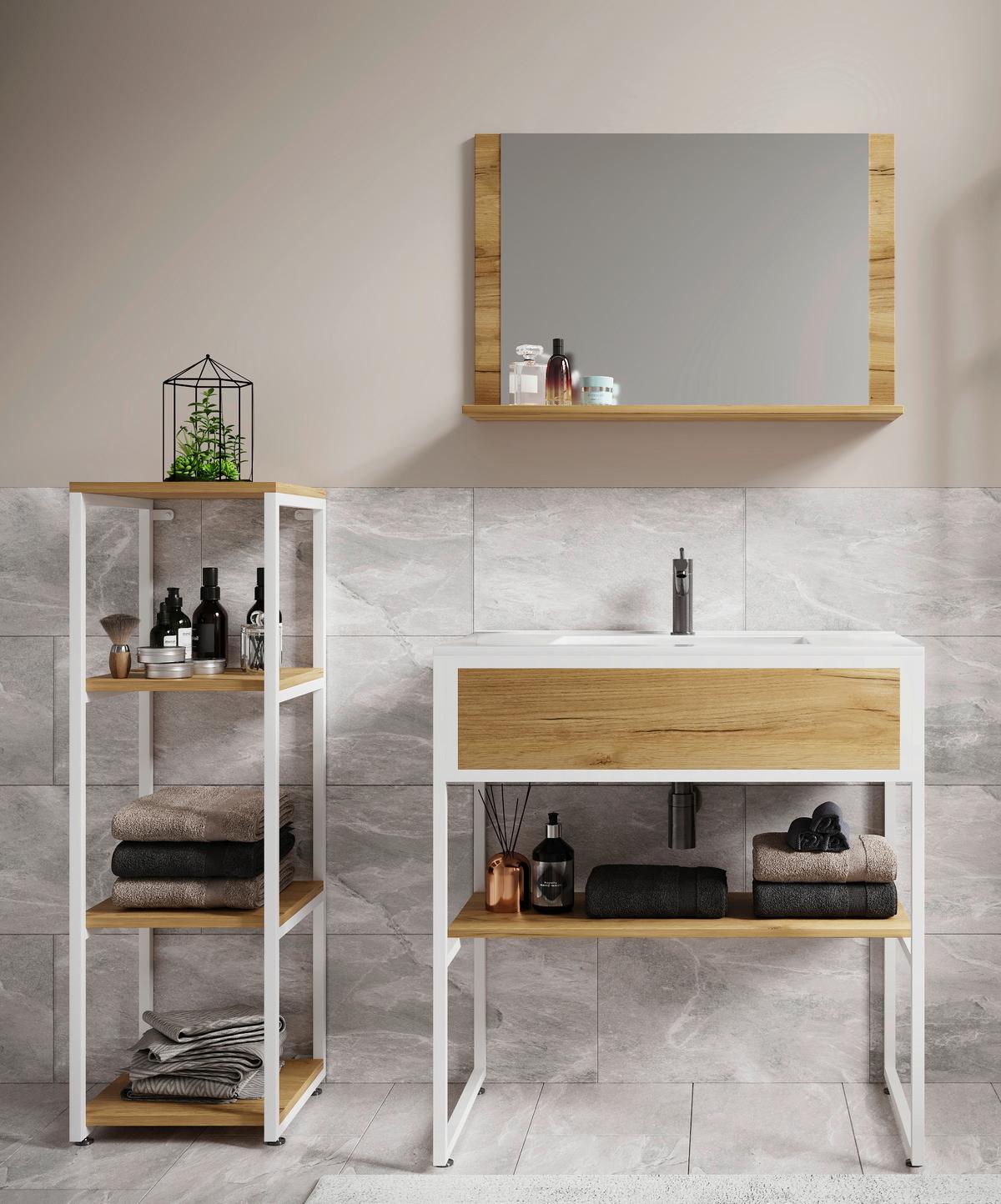 Badezimmer 4--Teilig. Waschplatz "bitila 80" - Honigeiche/Schwarz, MODERN, Glas/Keramik (115cm) - MID.YOU
