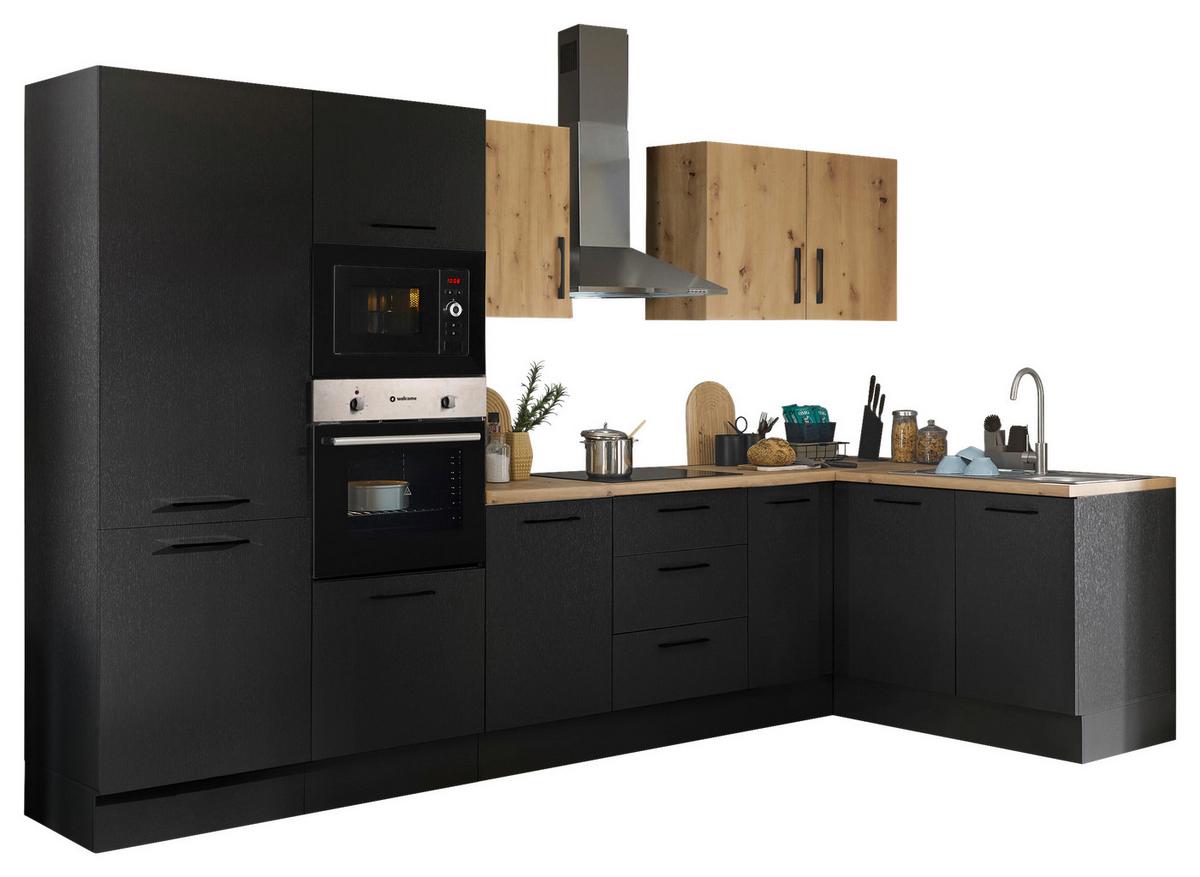 Eckküche Turin Schwarz/Eiche Dekor 330x165 cm - Schwarz/Eiche Artisan, Basics, Holzwerkstoff (330/165cm) - MID.YOU