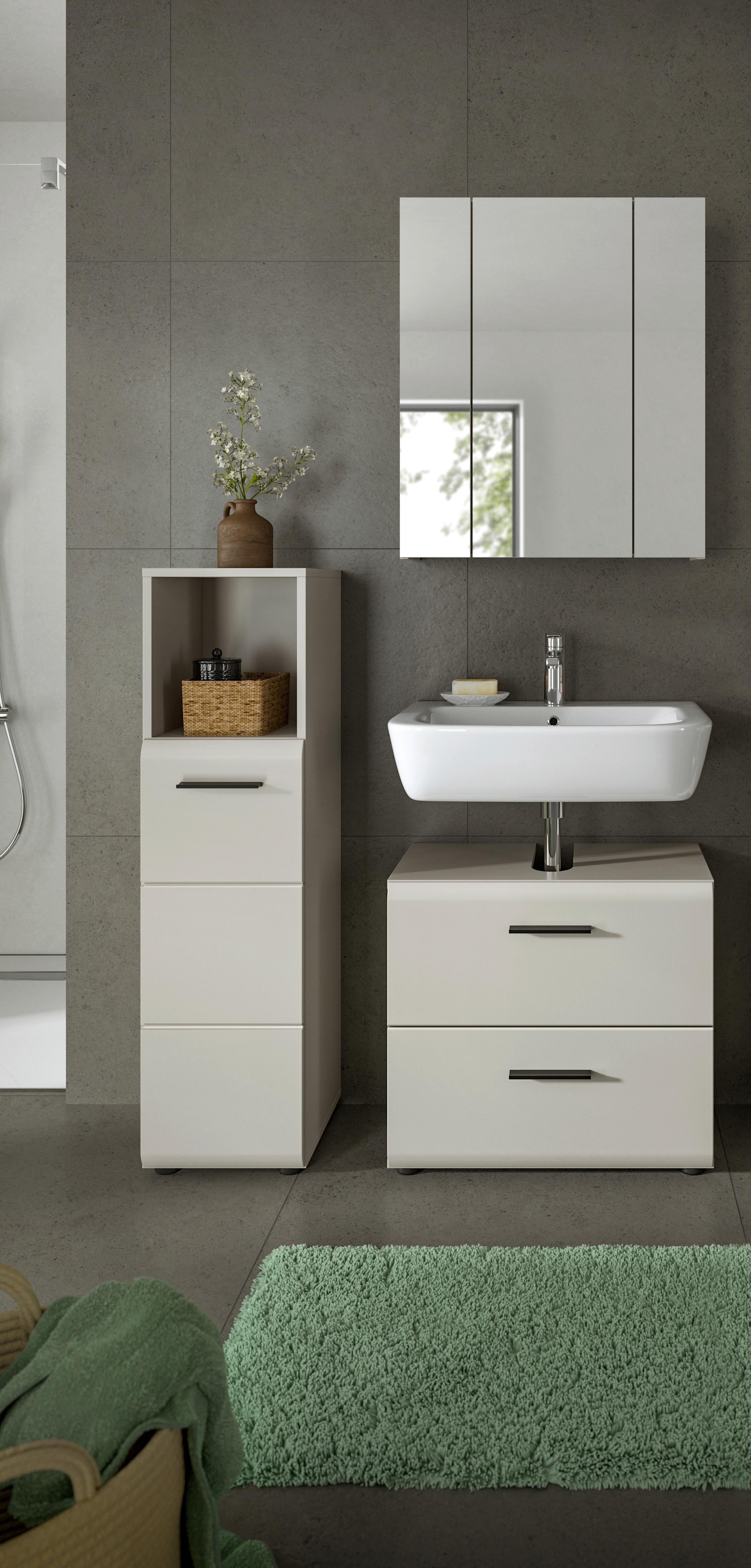 Badezimmer Ice Kaschmir B: 90cm - Kaschmir/Schwarz, Trend, Glas/Holzwerkstoff (90cm) - MID.YOU