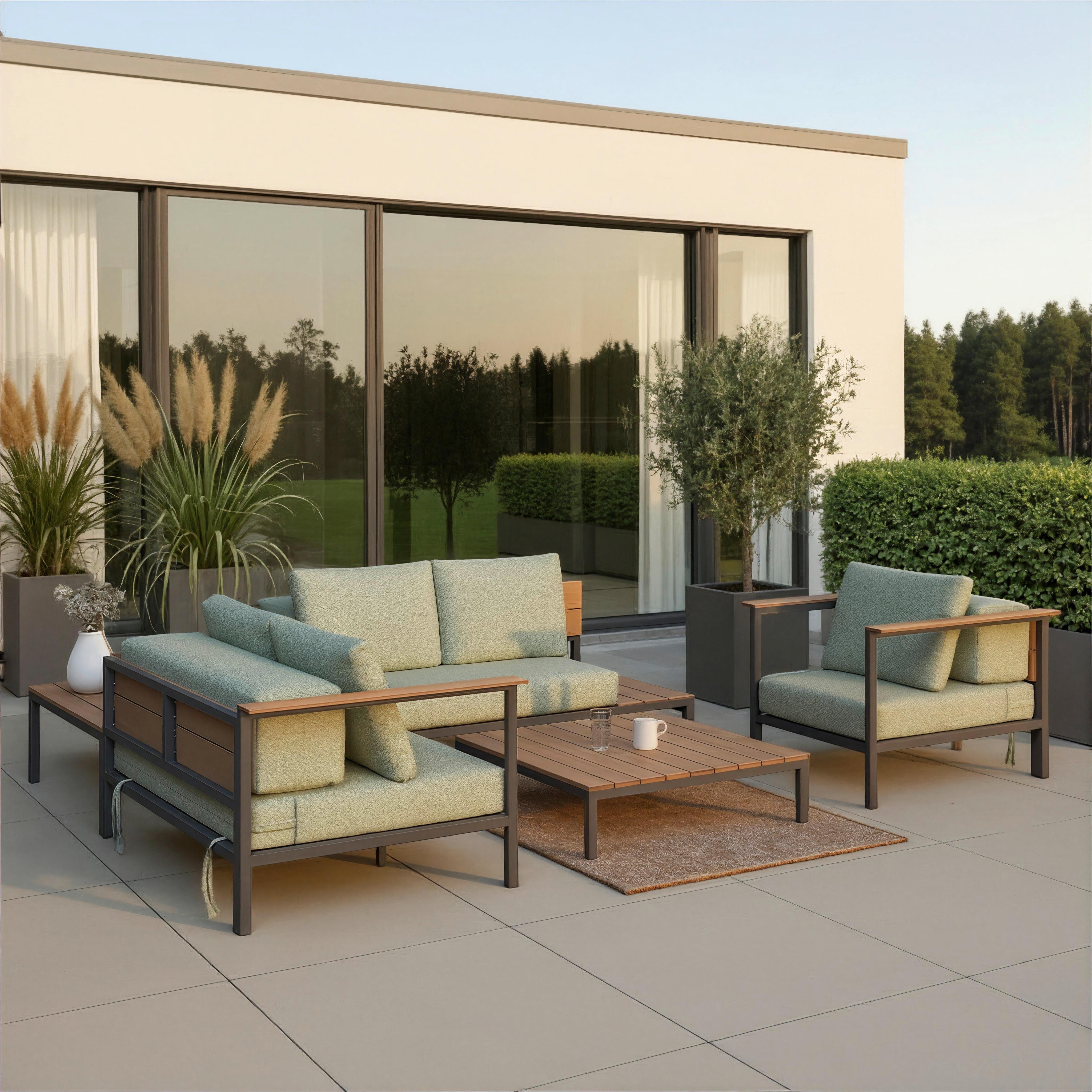 TERASOVÁ SEDACIA SÚPRAVA CHIARA - prírodná farba/svetlozelená, Modern, kov/textil (164/68/94cm) - Bessagi Garden