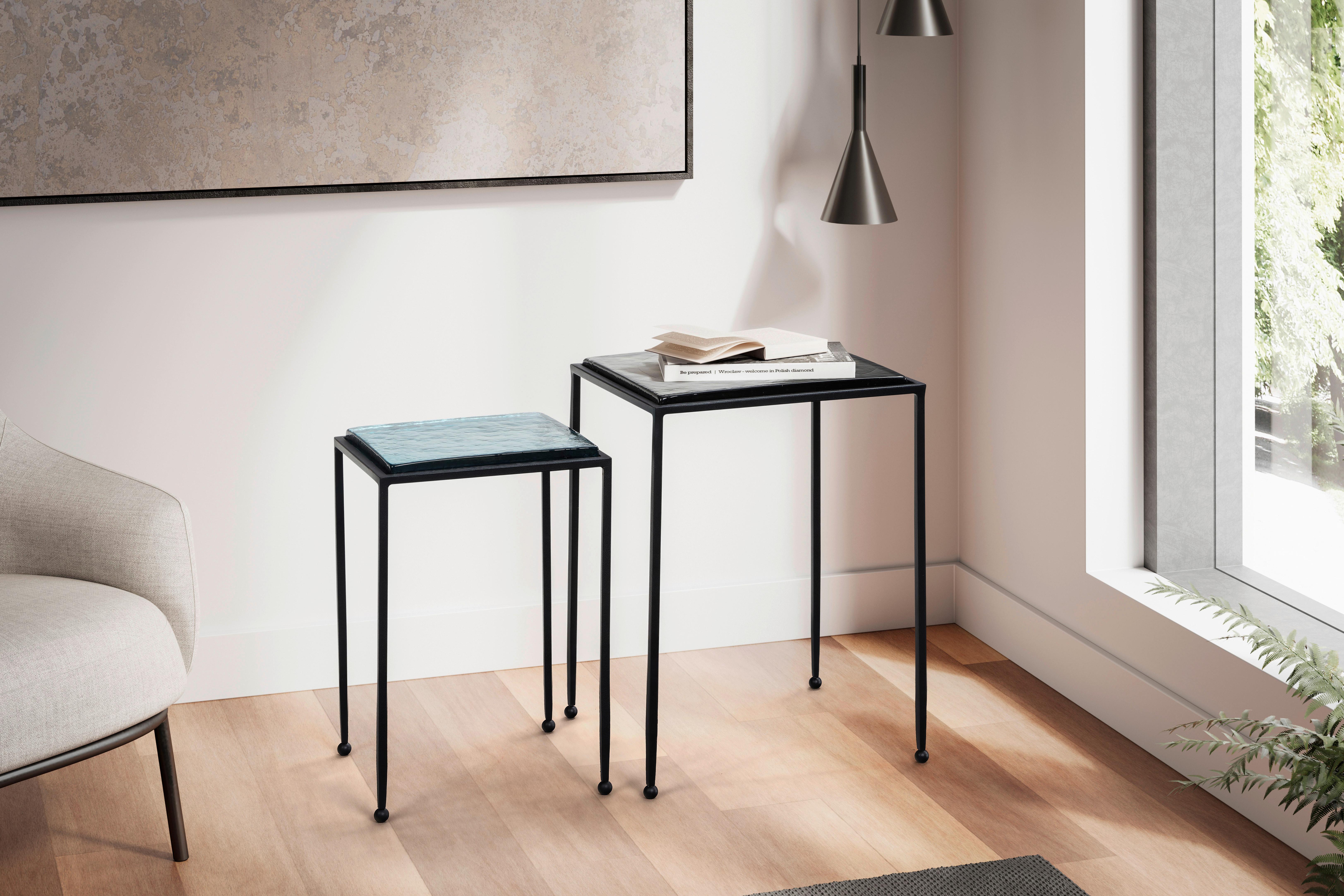 Satztisch Blau, Schwarz 2-teilig - Blau/Schwarz, Design, Glas/Metall - MID.YOU