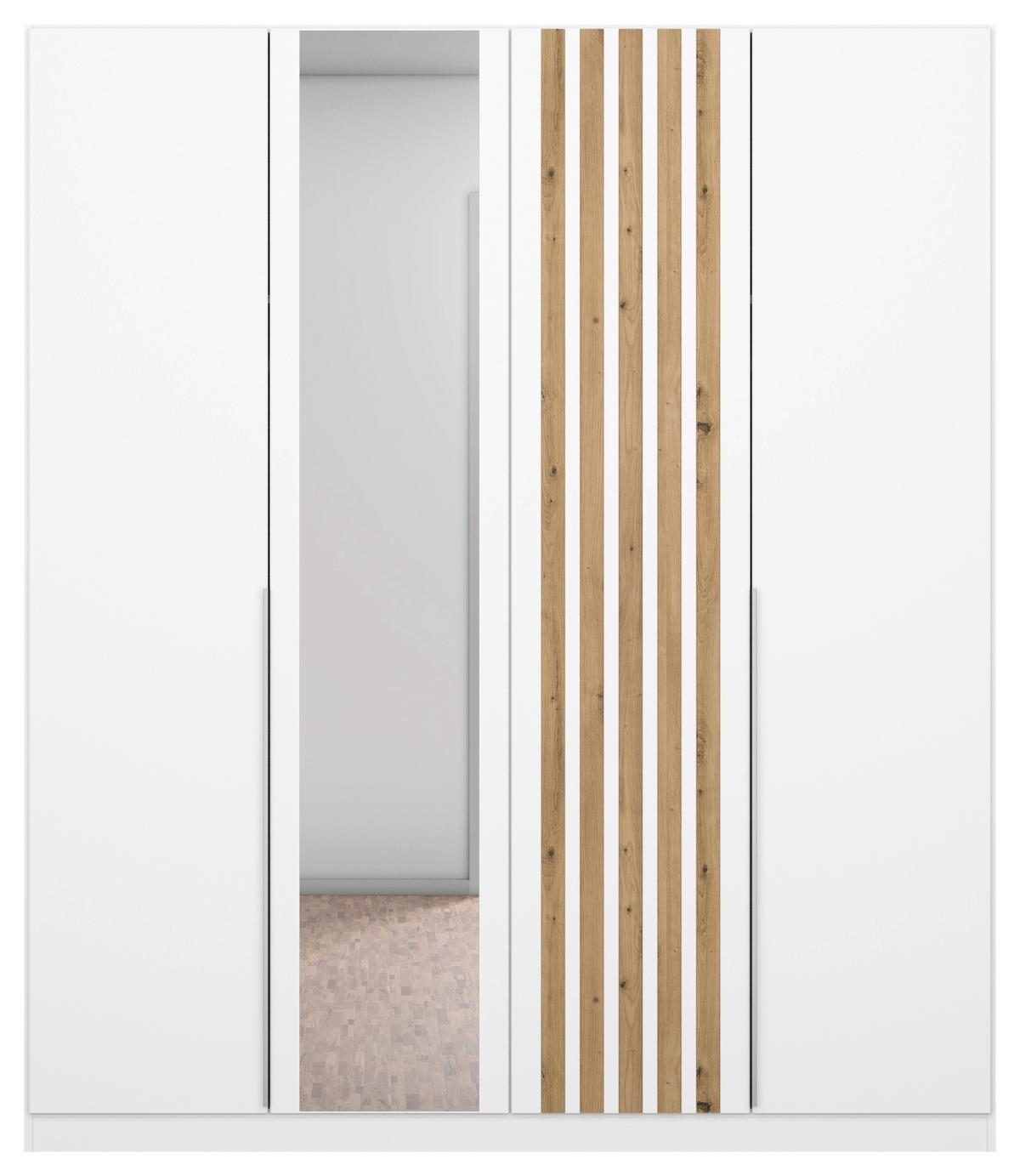 Drehtürenschrank B: 181 Cm Lamella Weiß/eiche Dekor - Weiß/Eiche Artisan, MODERN, Holzwerkstoff (181/210/54cm) - Rauch Möbel