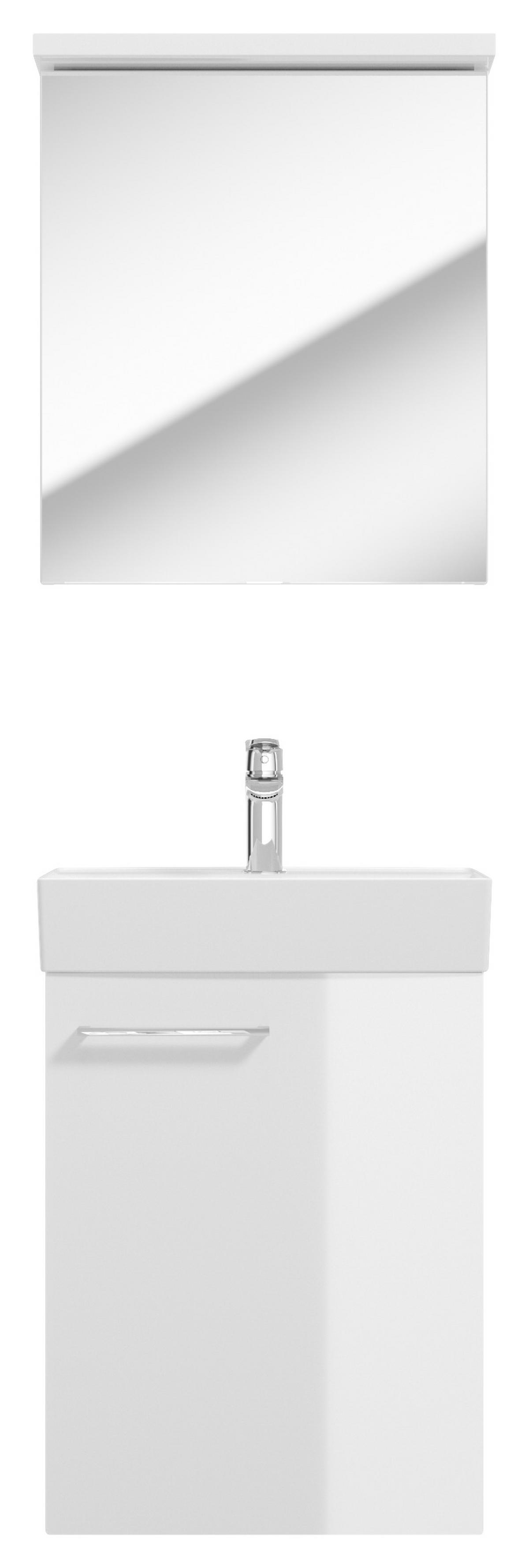 Gästebad Milo Weiß Hochglanz B: 50cm - Weiß Hochglanz/Weiß, Basics, Glas/Keramik (50cm) - MID.YOU