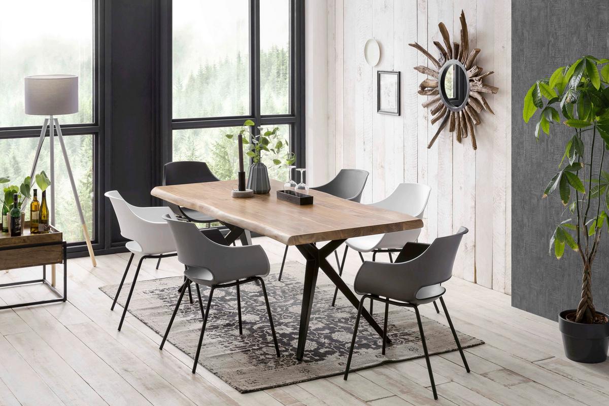 ESSTISCH Schwarz/Naturfarben L: 160cm - Schwarz/Naturfarben, MODERN, Holz/Metall (160/85/78,5cm) - MID.YOU