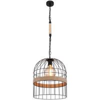 Hängeleuchte Halia H: 140 Cm 1-Flammig, Metallkäfig - Schwarz/Braun, Natur, Naturmaterialien/Metall (35/140cm) - Globo