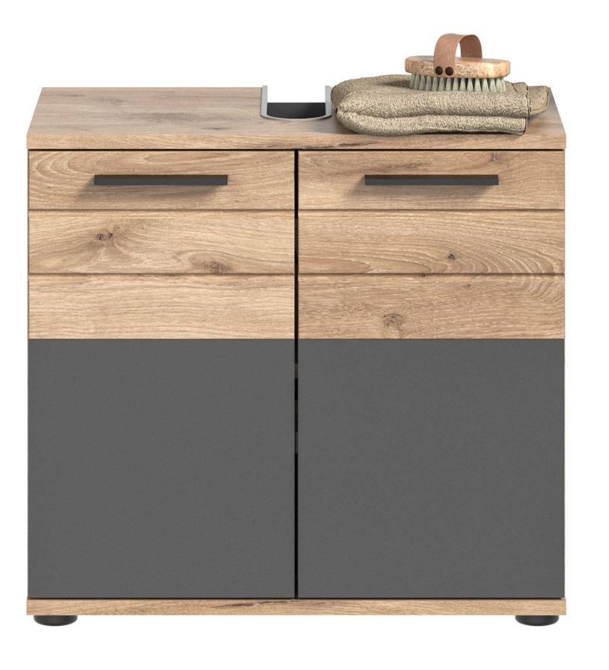 Waschbeckenunterschrank Mason B: 60 Cm Eichefarben - Eichefarben/Schwarz, MODERN, Holzwerkstoff (60/56/34cm) - MID.YOU