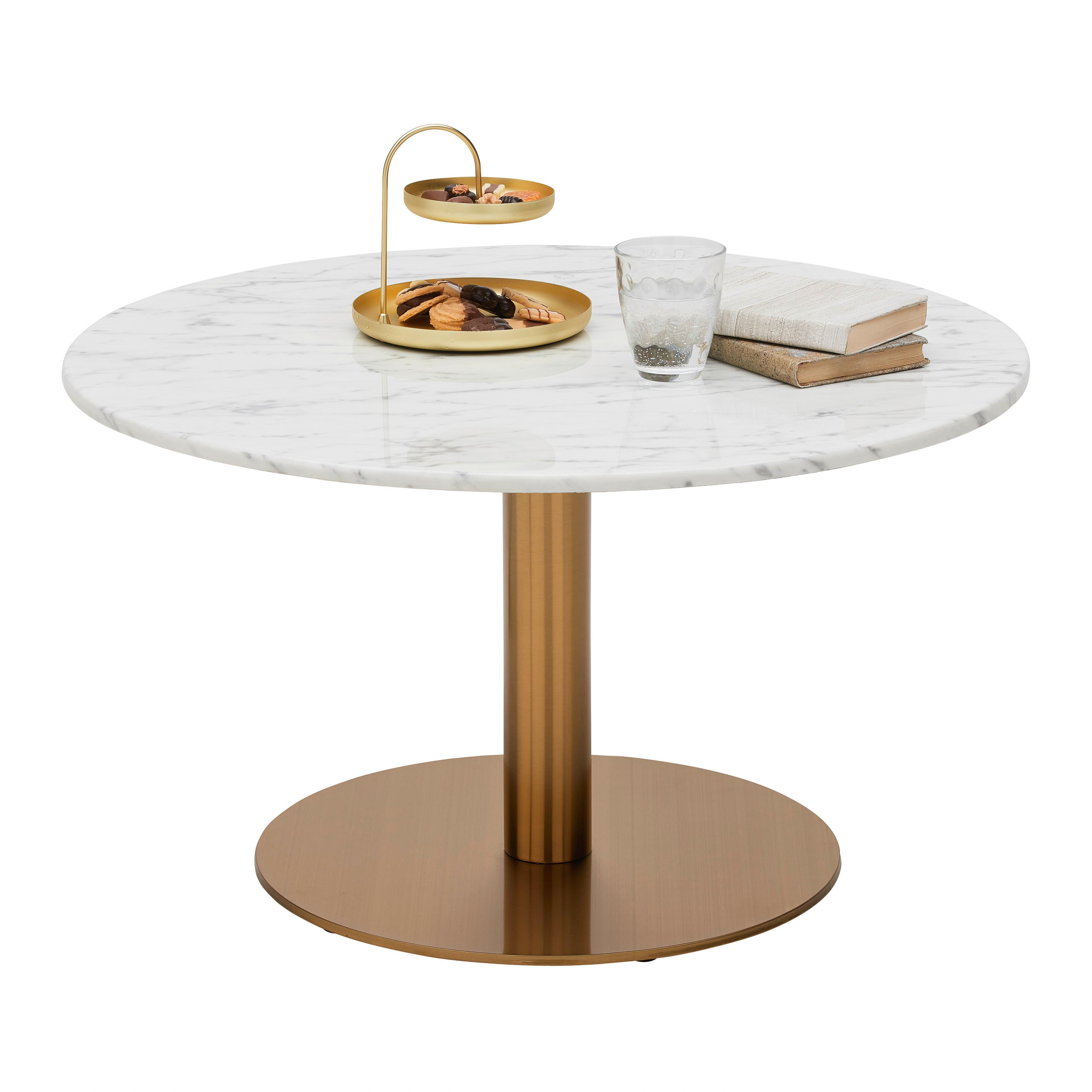 Konferenčný stolík BURSA 80 - zlatá/biela, Modern, kov/kameň (80/45cm) - Mömax