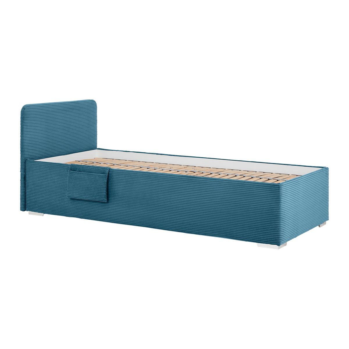 Postel Remi s bočnicemi 90x200, potah pastelově modrý - barvy chromu/přírodní barvy, Konvenční, dřevo/textil (90/200cm)