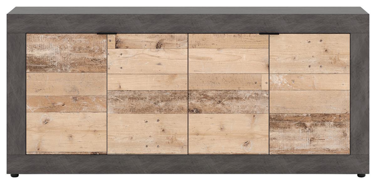 Sideboard 180cm Lunea Alteiche Hell Dekor - Alteiche/Schwarz, Design, Holzwerkstoff (180/86/42cm) - MID.YOU