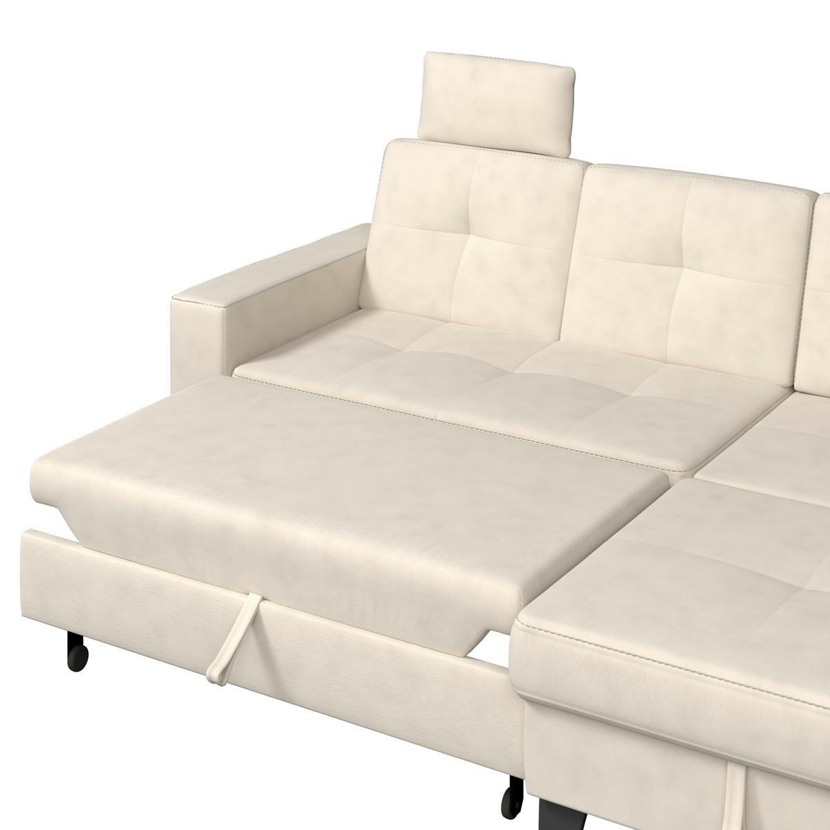 Ecksofa Varese mit Bettkasten Naturfarben 239x164 cm - Beige/Schwarz, KONVENTIONELL, Textil (239/164cm) - James Wood