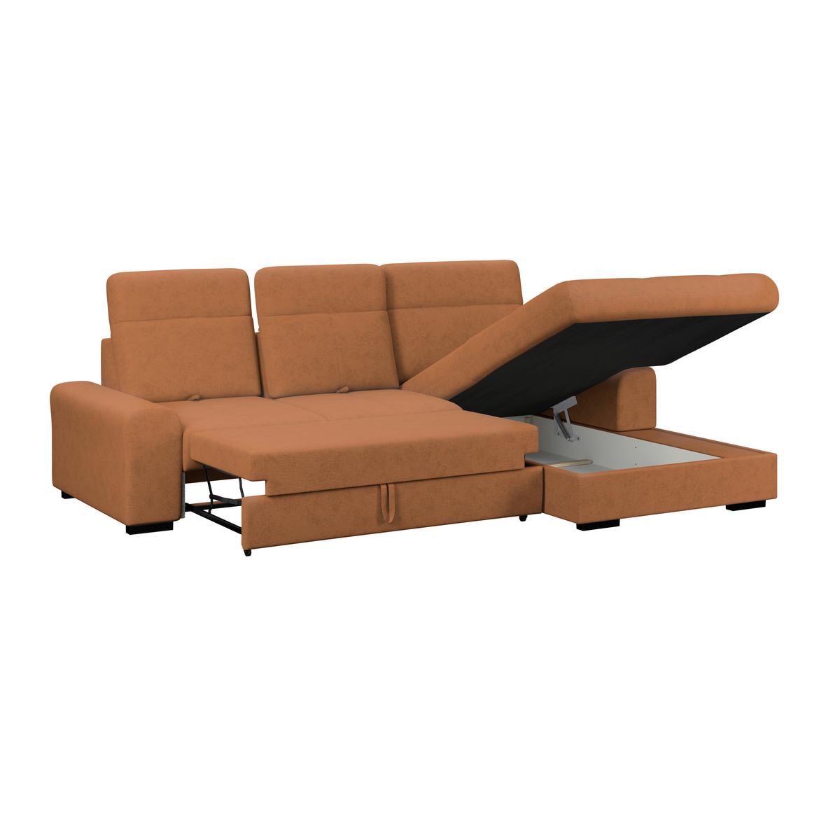 Ecksofa mit Bettfunktion Malaga new Chenille terracotta - Terracotta/Schwarz, KONVENTIONELL, Textil (286/203cm) - Ondega