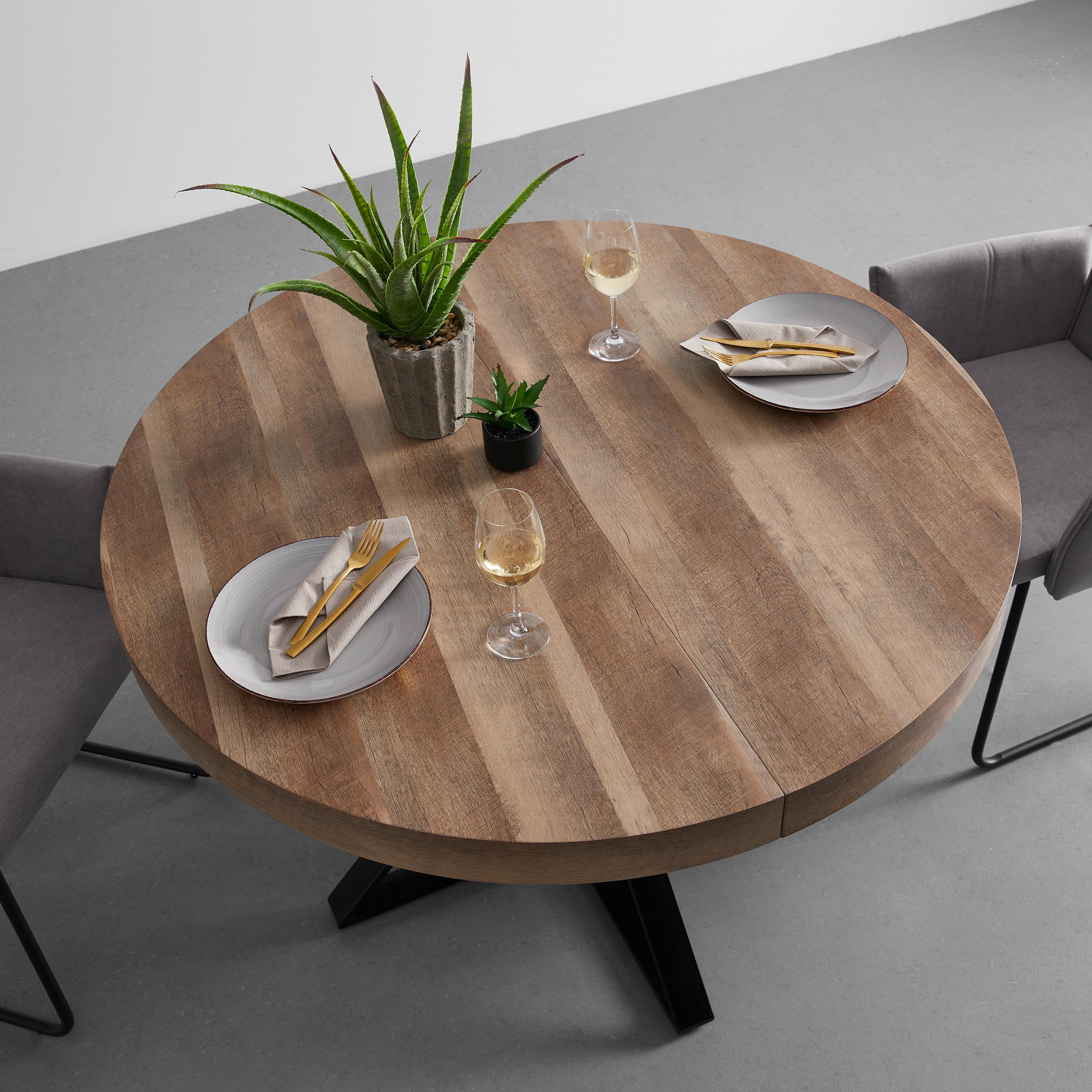 Rozkládací jídelní stůl LOUNA 120-160 cm - černá/barvy dubu, Moderní, kov (120-160/76/120cm) - Bessagi Home