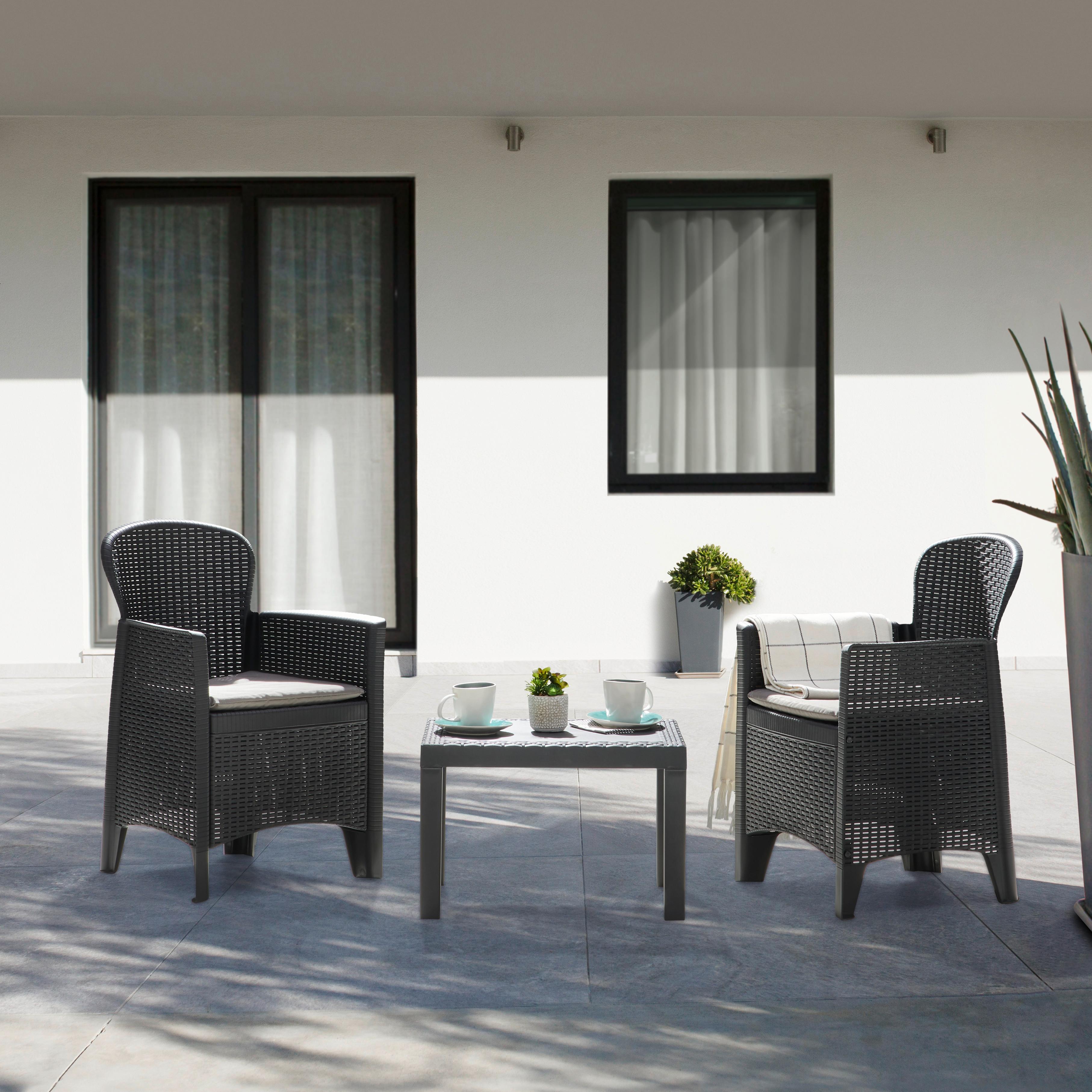 Balkonmöbel Set Akita Kunststoff mit Kissen - Anthrazit/Grau, MODERN, Kunststoff/Textil - Ondega