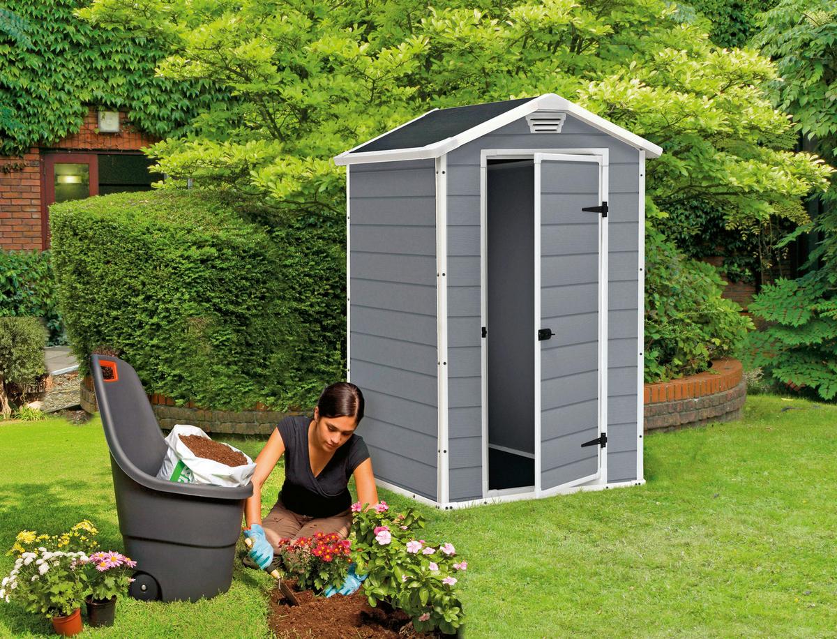 Zahradní domek MANOR 4X3 - šedá/bílá, Moderní, plast (128/196/103cm) - Mömax