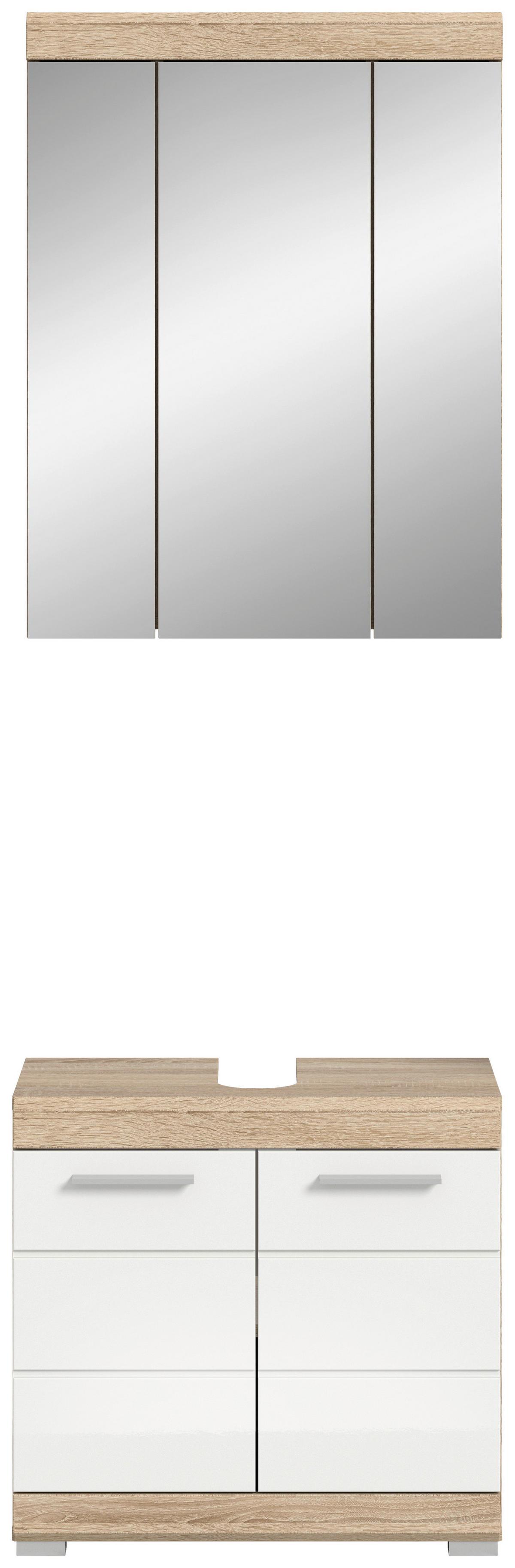 Badezimmer Lambada Eiche Dekor/weiß B: 60 Cm - Weiß Hochglanz/Silberfarben, MODERN, Glas/Holzwerkstoff (60cm) - MID.YOU