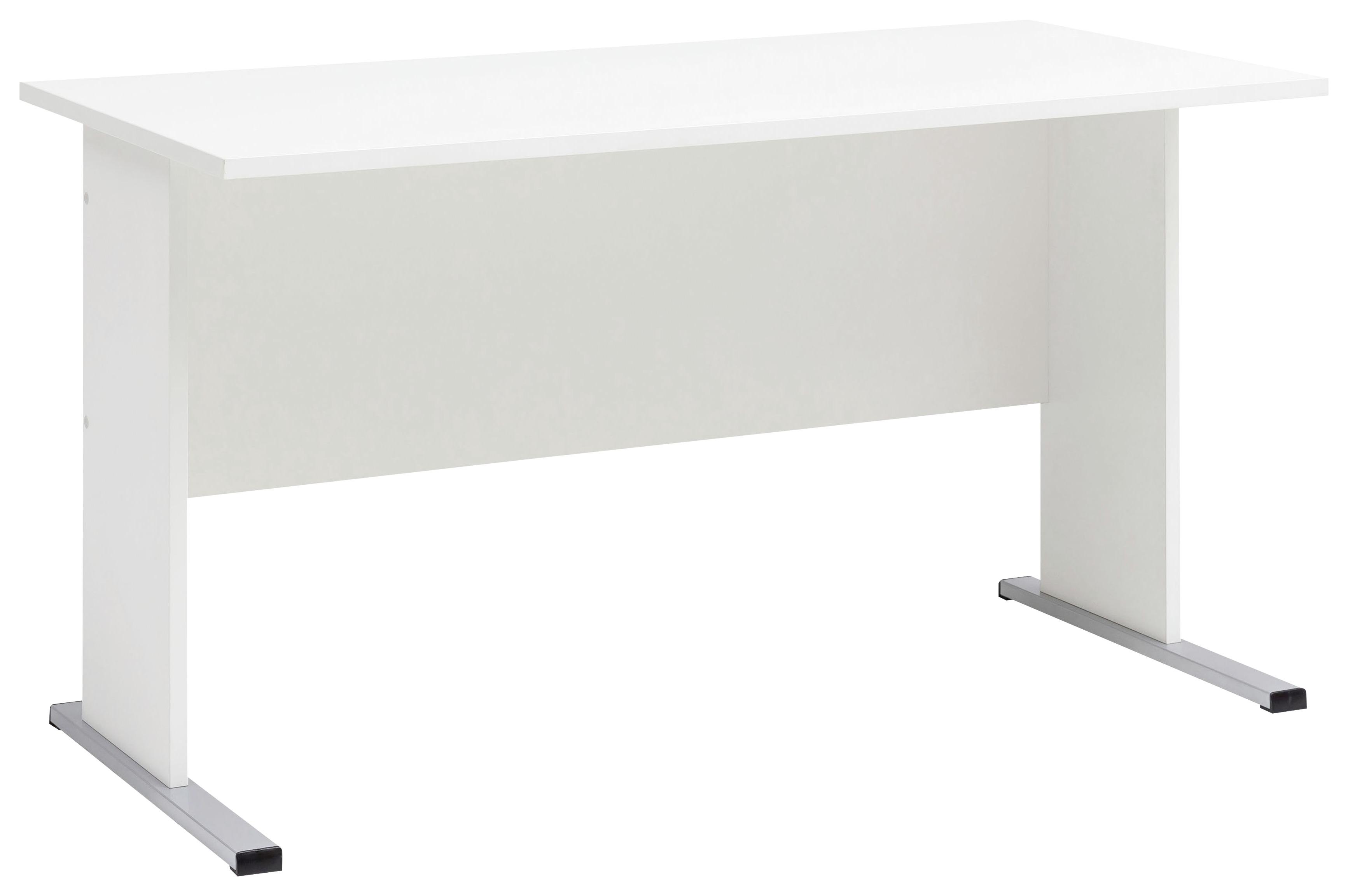Schreibtisch B 140cm H 74,2cm Serie 200, Weiß - Silberfarben/Weiß, Basics, Holzwerkstoff/Metall (140/65/74,2cm) - MID.YOU