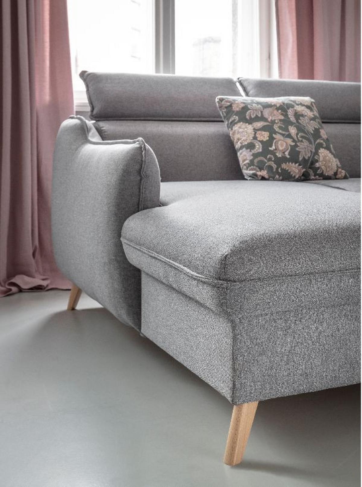 Rozkládací sedačka Simone, levé provedení - světle šedá/přírodní barvy, Moderní, dřevo/textil (228/82/95/162cm)