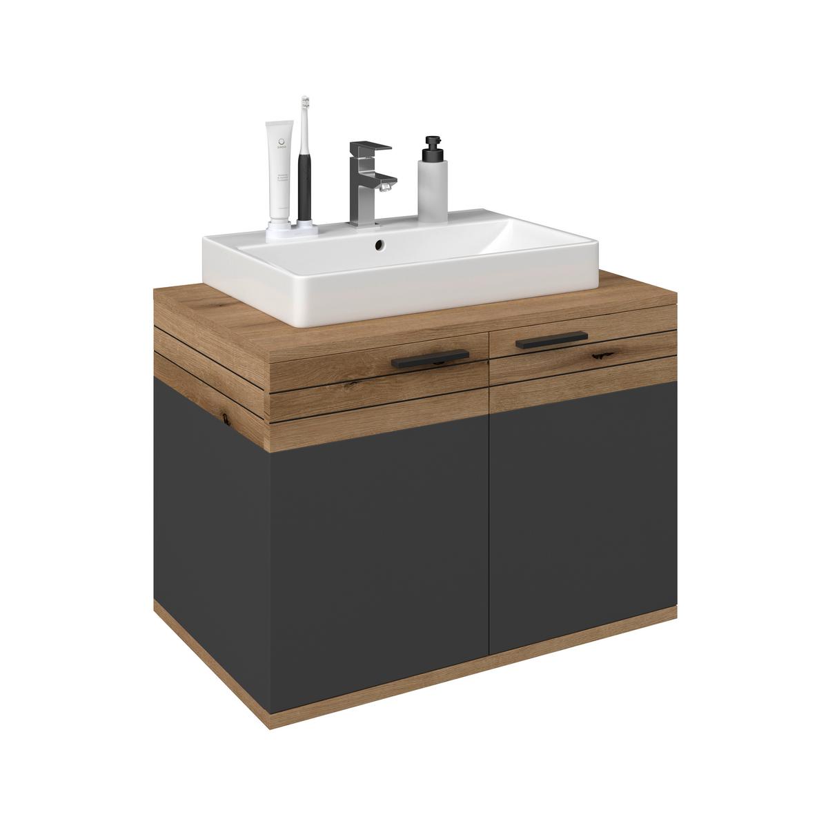 Waschbecken mit Unterschrank Cotia Catlu B: 80 cm - Eichefarben/Anthrazit, MODERN, Keramik/Holzwerkstoff (80/57/48cm) - James Wood