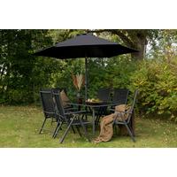 Gartentischgruppe 8-Tlg Brekki aus Aluminium mit Schirm - Schwarz, KONVENTIONELL, Glas/Metall - Gardenson