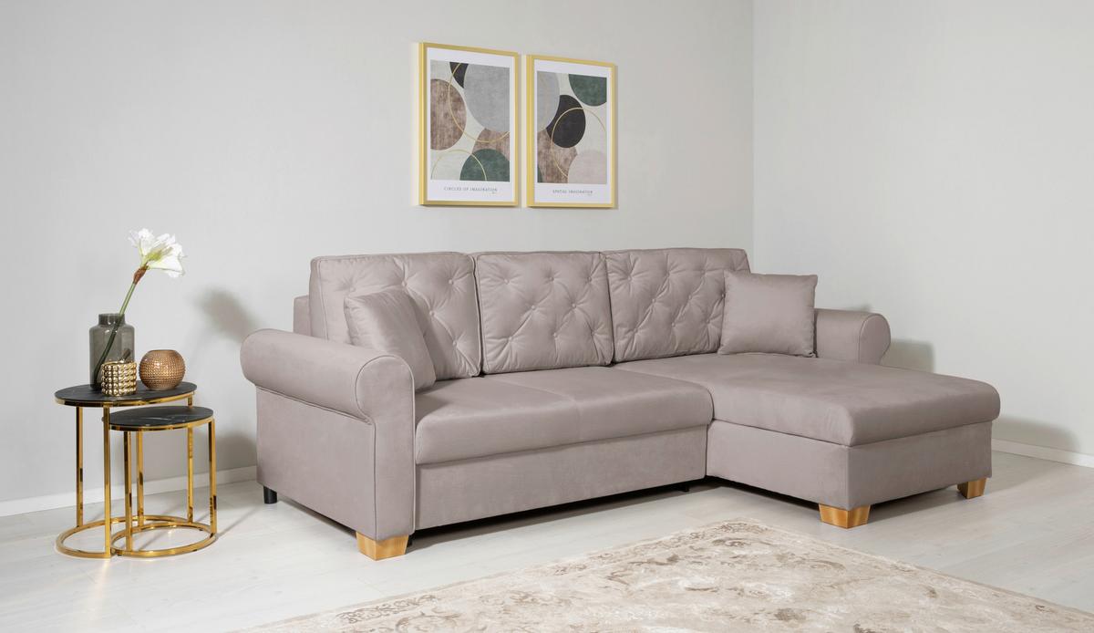 Ecksofa Arles, Taupe 1 S: 266x161 Cm - Taupe/Buchefarben, Design, Textil (266/161cm) - MID.YOU