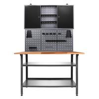 Werkbank-Set Nobbi Echtholz/Stahl B: 120 cm - Anthrazit/Grau, Basics, Holz/Metall (120/205/60cm)