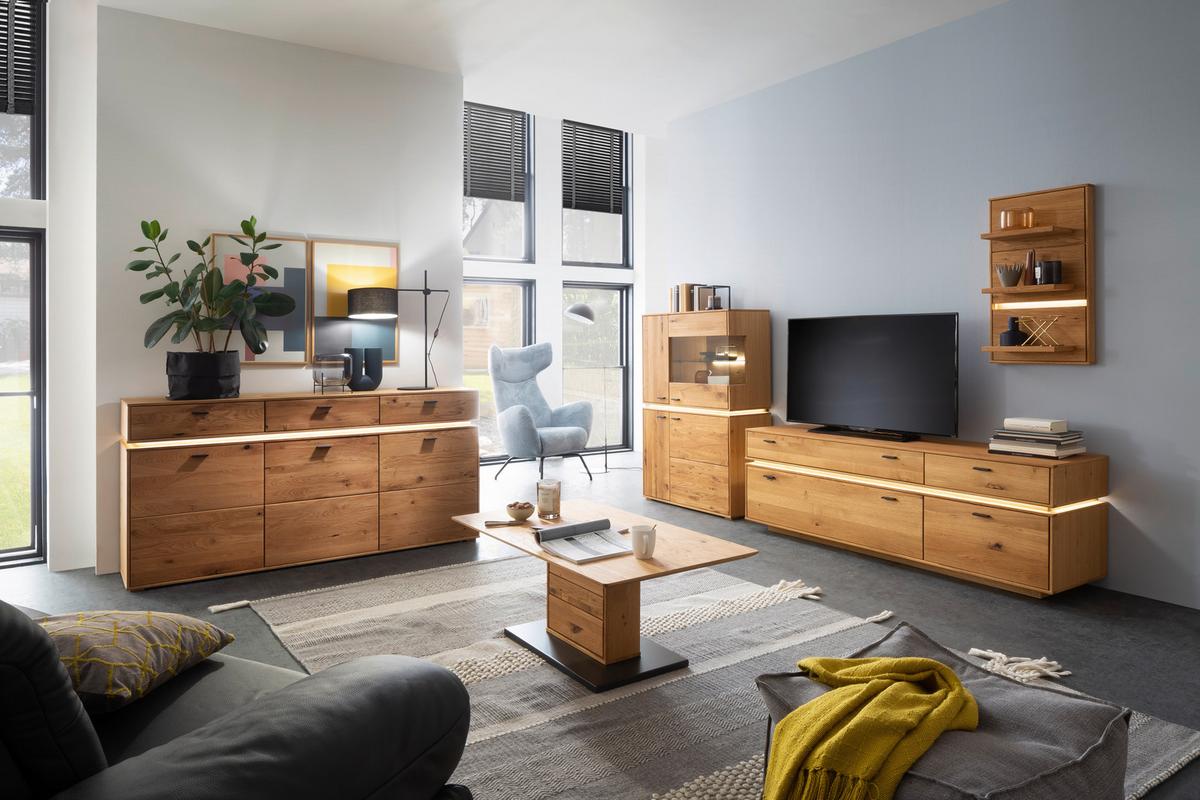 Wohnkombination Massiv 3-tlg. Como Wildeiche - Wildeiche, Natur, Glas/Holz (286/181/51cm) - MID.YOU