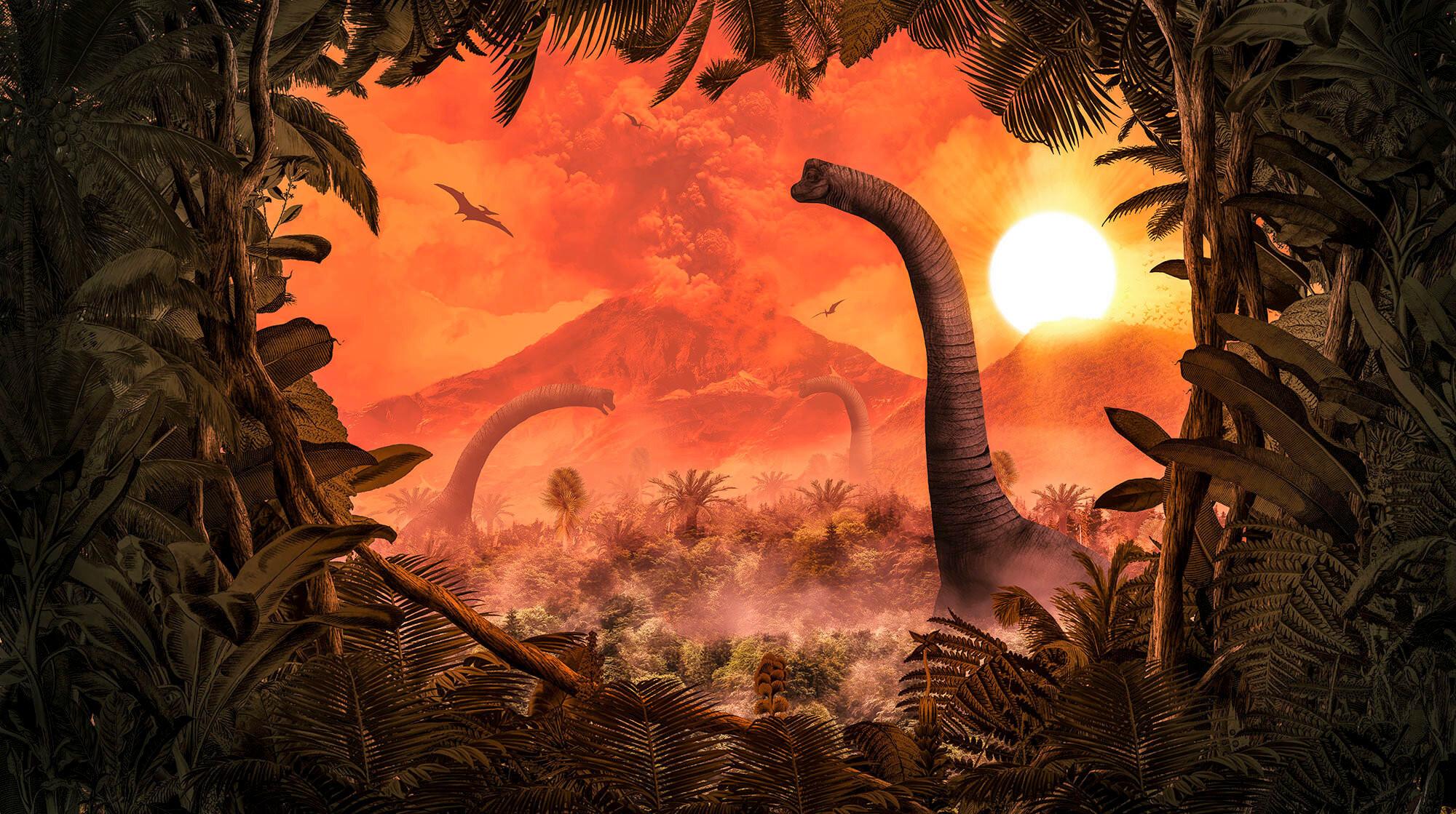 Fototapete Brachiosaurus Panorama - Multicolor, Trend, Papier (500/280cm)