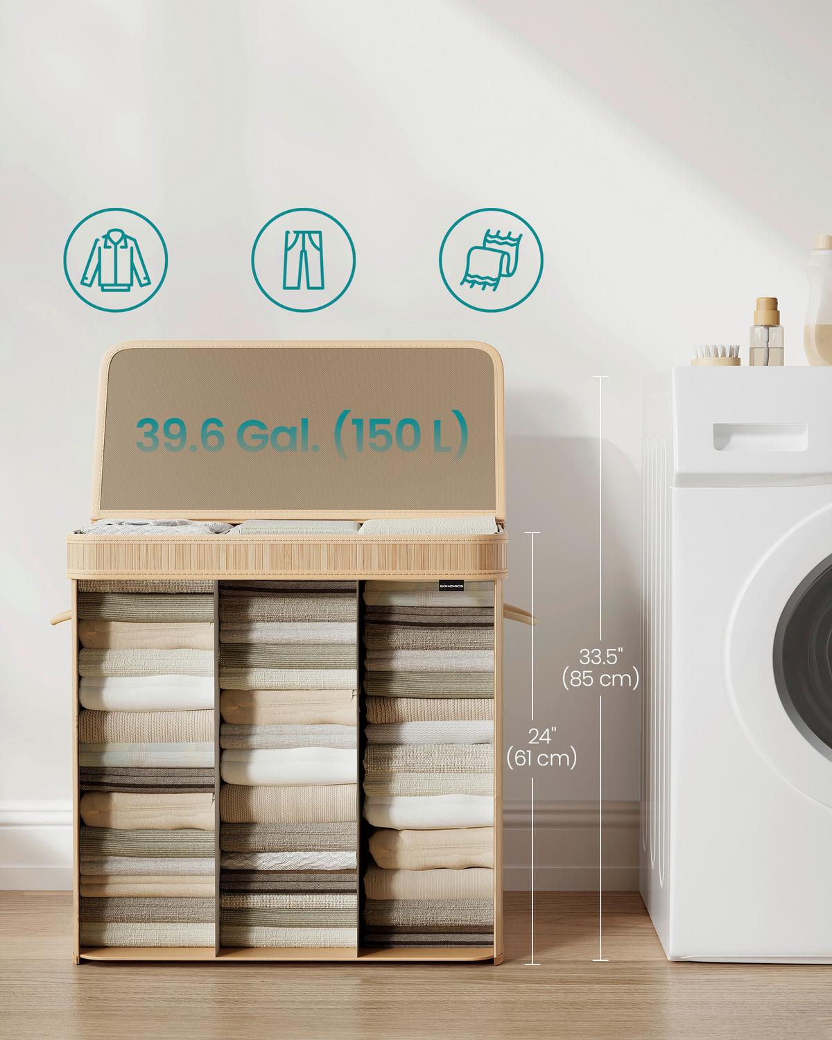 Wäschekorb Naturfarben B: 62,5 cm - Naturfarben, Basics, Naturmaterialien/Textil (62,5/61/41,5cm)