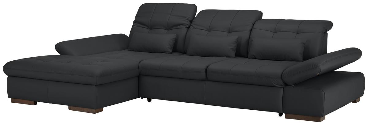 Rohová sedačka SANFINO, ľavá, čierna pravá koža - čierna/chrómová, Konventionell, kov/koža (199/305cm) - Premium Living